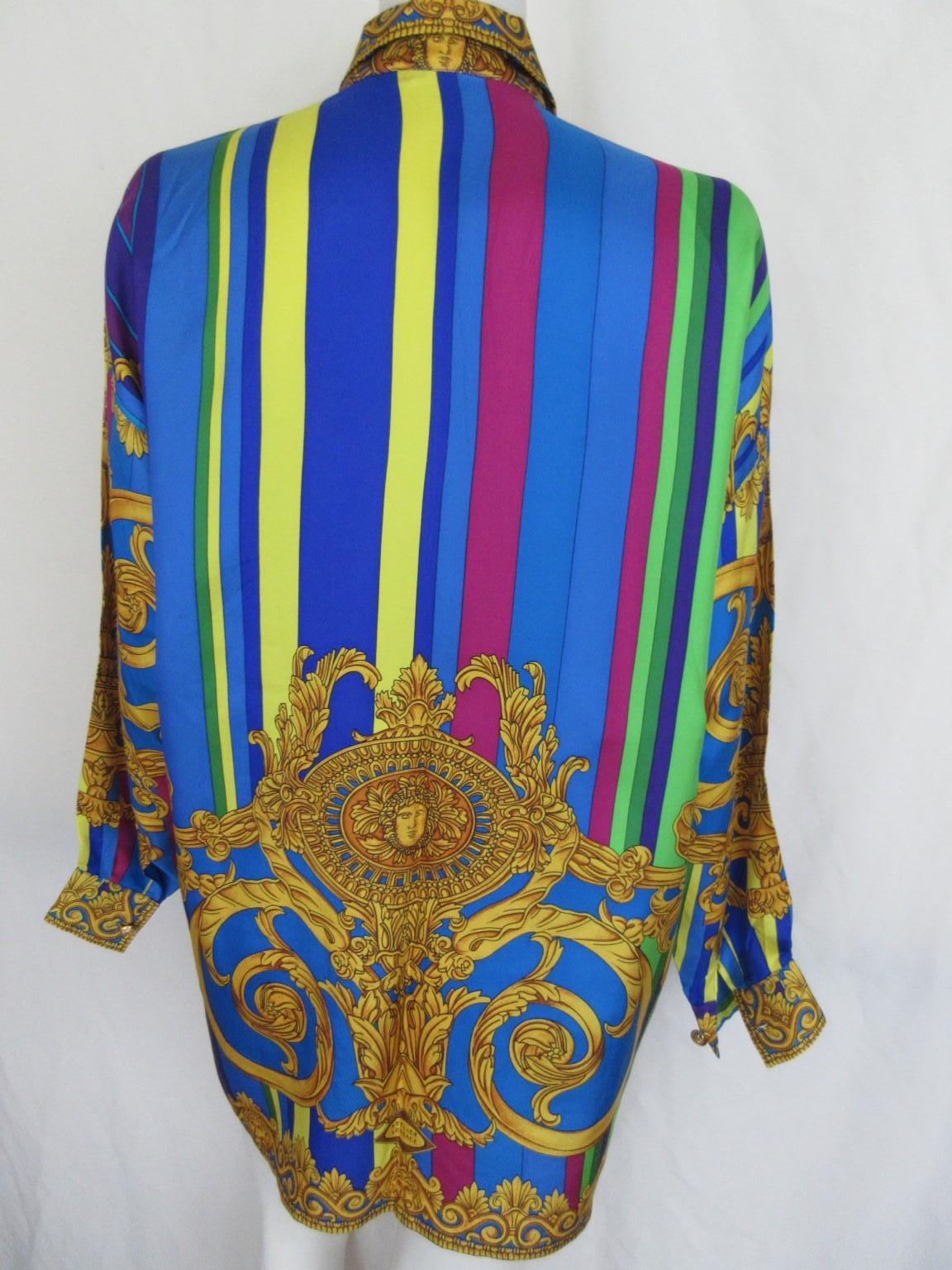 Gianni Versace 90's Silk Gold Medusa Blouse For Sale 1