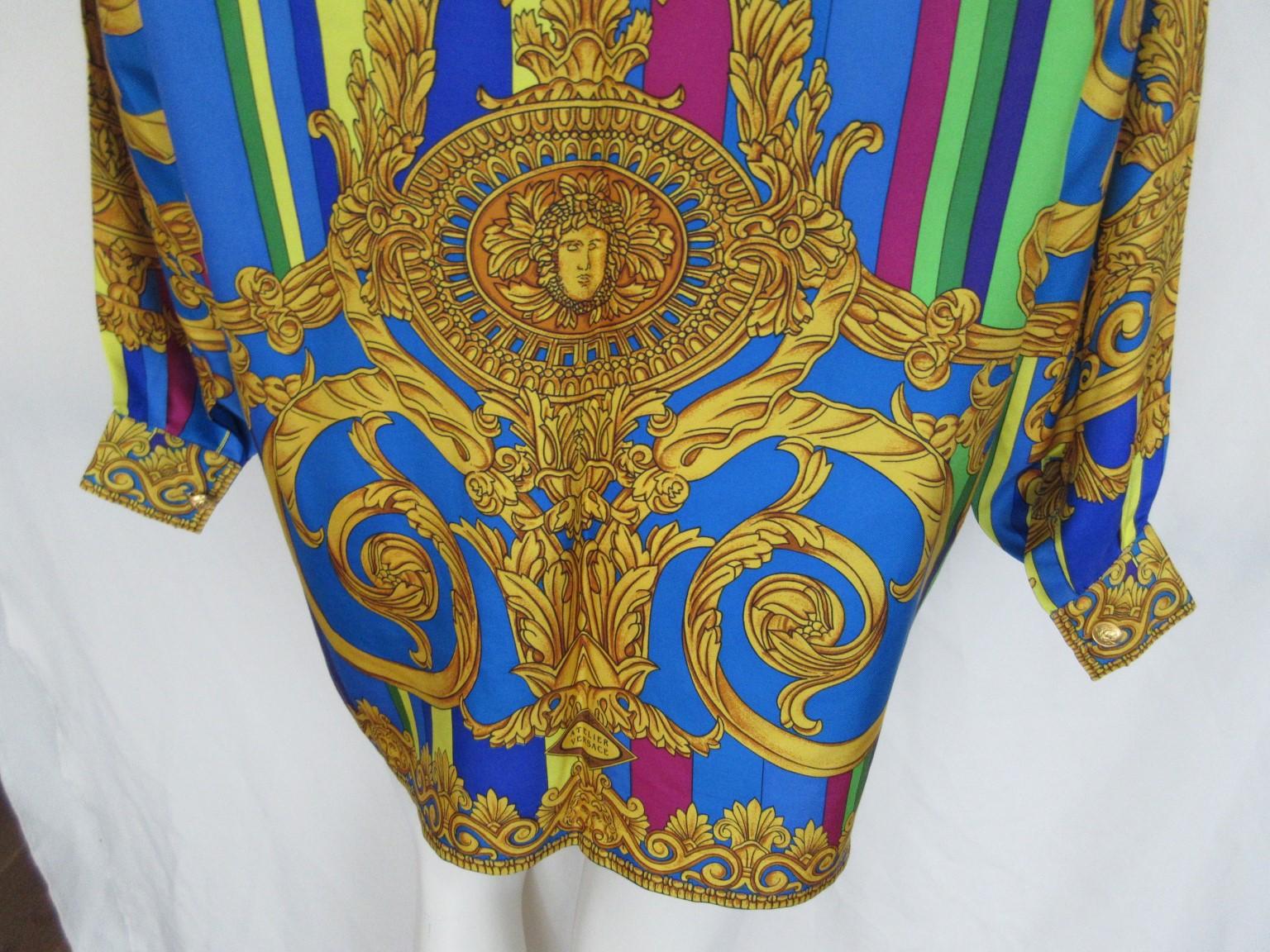 Gianni Versace 90's Silk Gold Medusa Blouse For Sale 3
