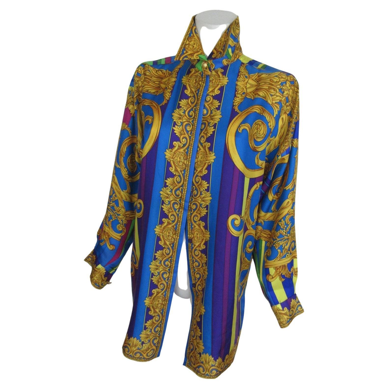 Gianni Versace 90's Silk Gold Medusa Blouse