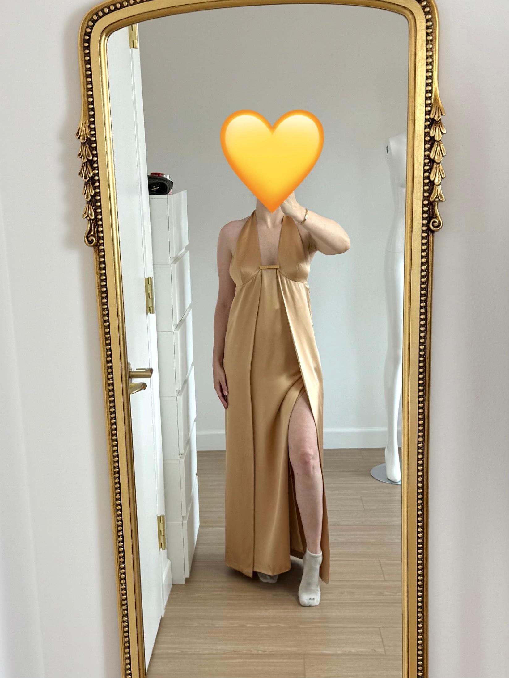 GIANNI VERSACE 90's Vintage Seide Champagner Gold Abendkleid Maxikleid 2 Schlitze im Angebot 5
