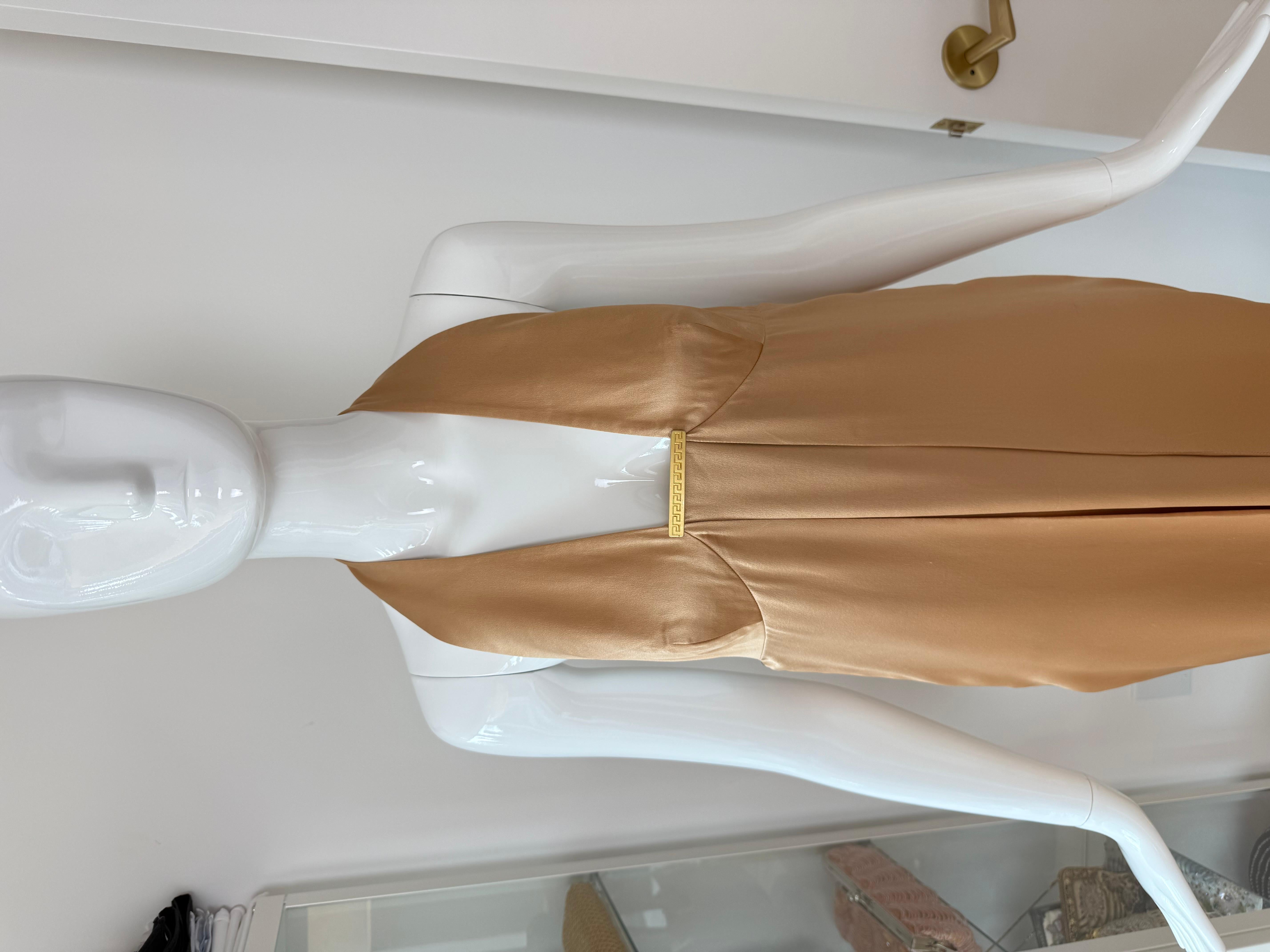 GIANNI VERSACE 90's Vintage Seide Champagner Gold Abendkleid Maxikleid 2 Schlitze im Angebot 10