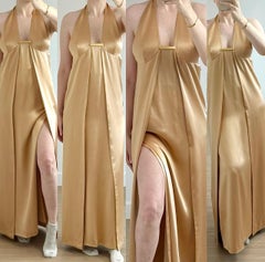 GIANNI VERSACE 90's Vintage Silk Champagne Gold Evening Gown Maxi Dress 2 Slits