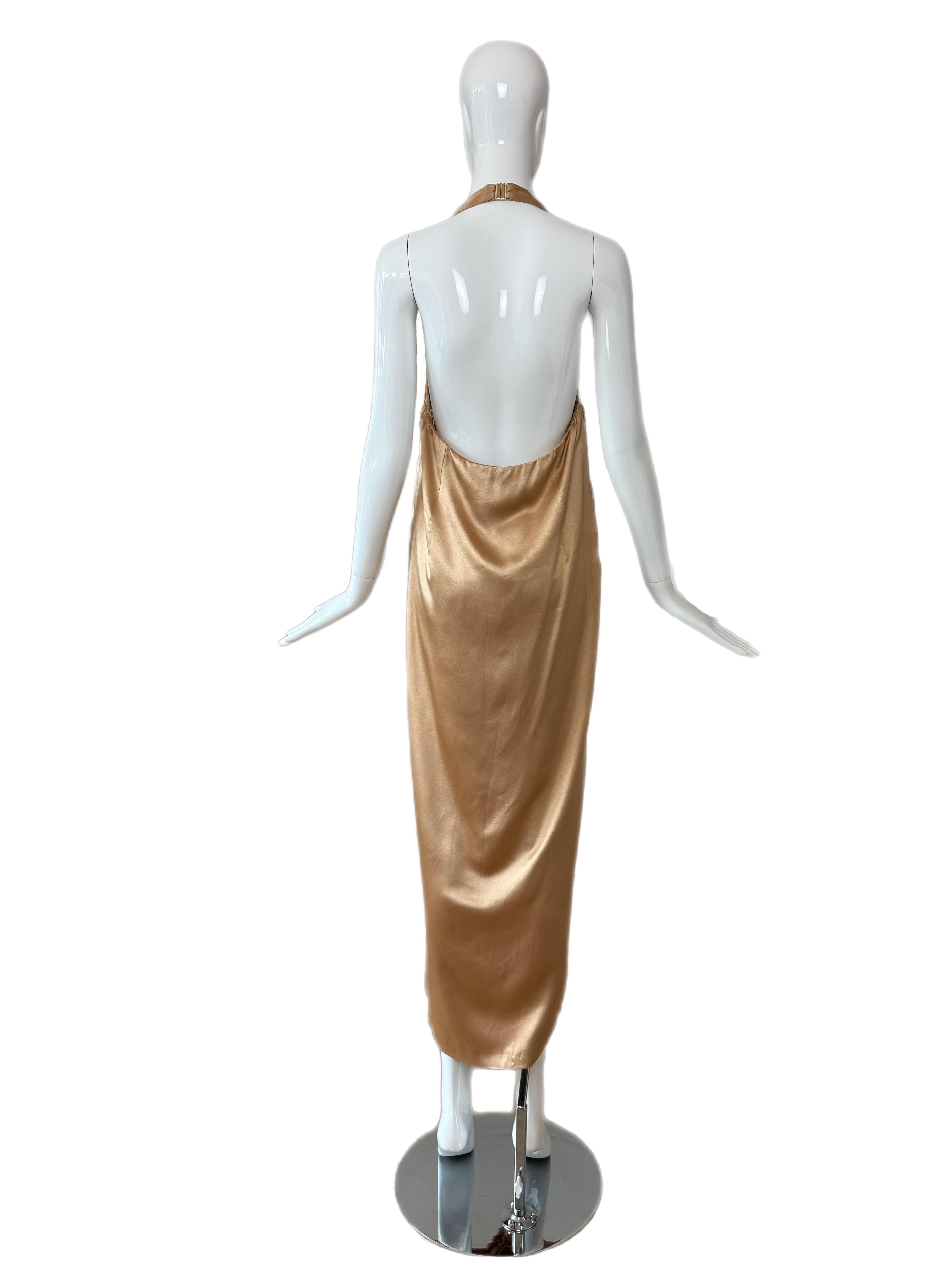 GIANNI VERSACE 90's Vintage Seide Champagner Gold Abendkleid Maxikleid 2 Schlitze im Zustand „Hervorragend“ im Angebot in Leonardo, NJ