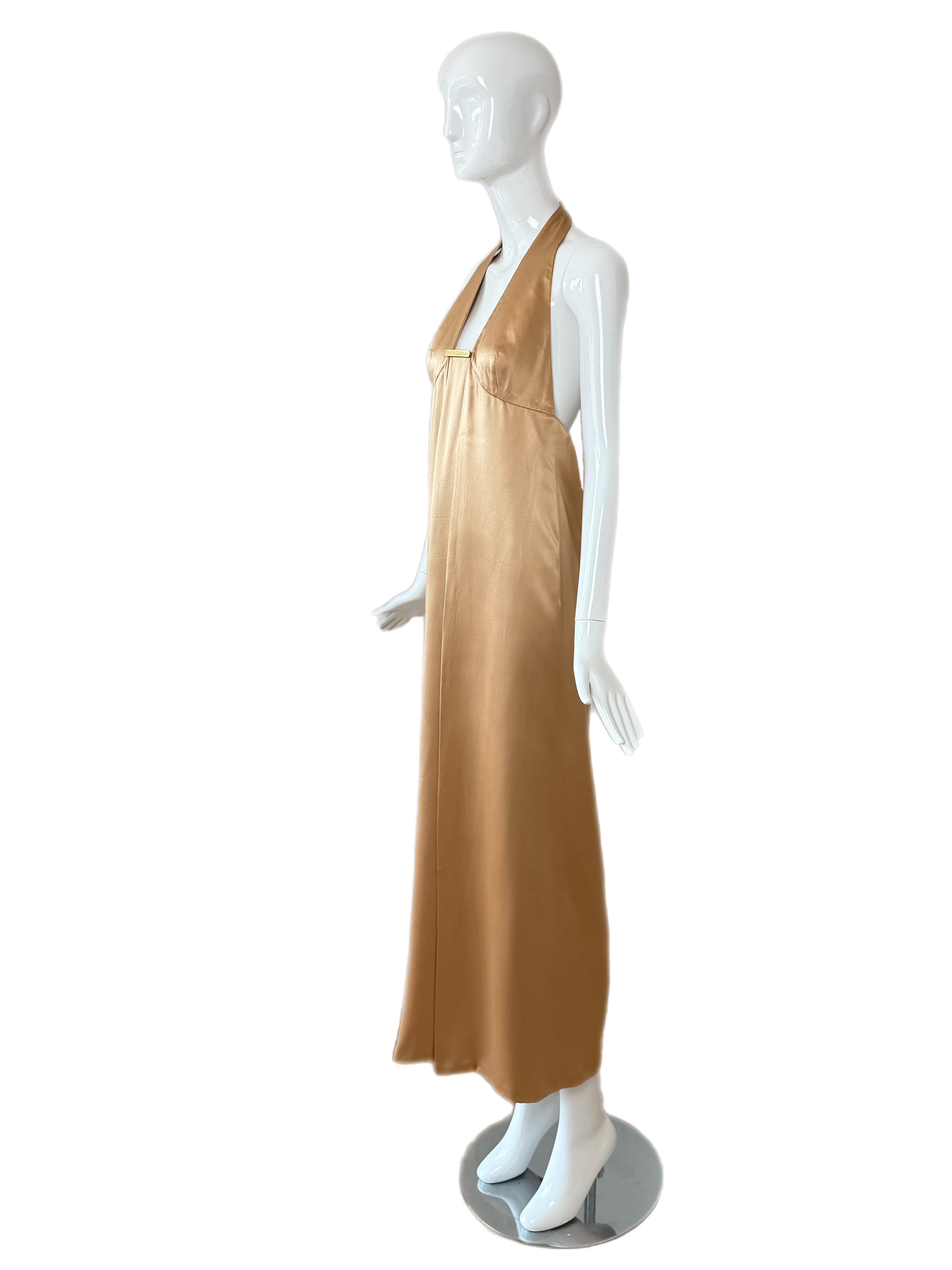 GIANNI VERSACE 90's Vintage Seide Champagner Gold Abendkleid Maxikleid 2 Schlitze Damen im Angebot