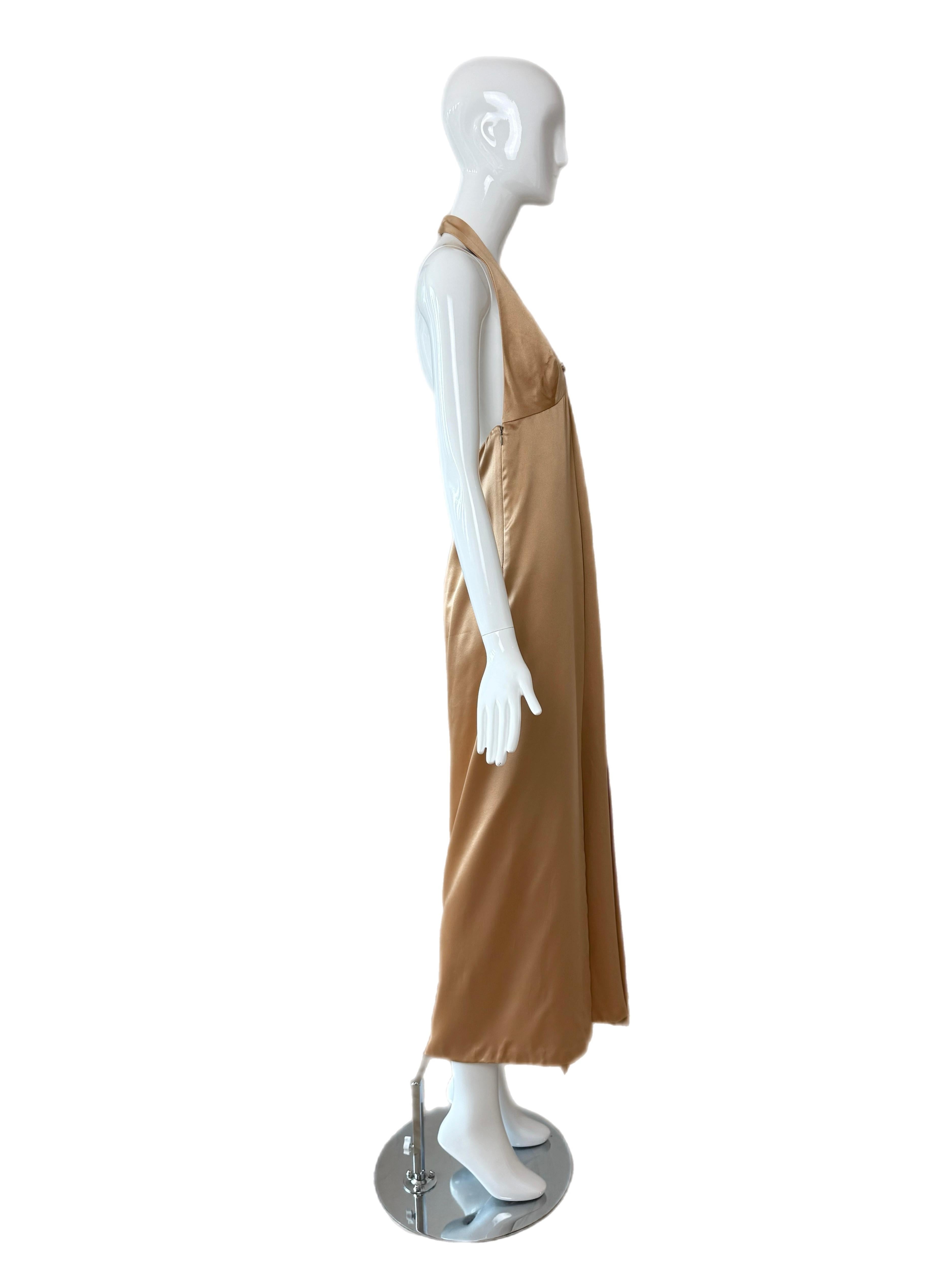 GIANNI VERSACE 90's Vintage Seide Champagner Gold Abendkleid Maxikleid 2 Schlitze im Angebot 1