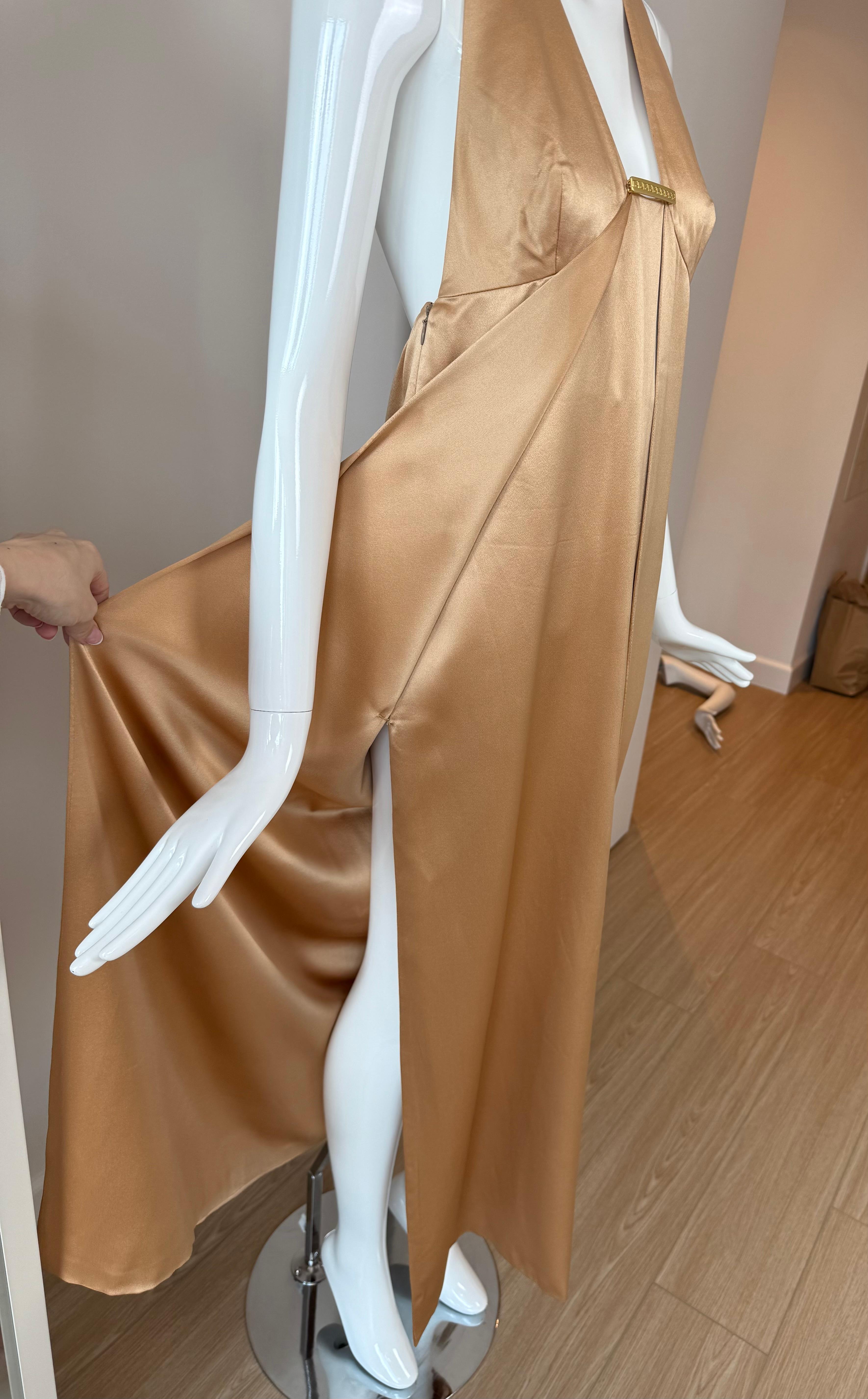 GIANNI VERSACE 90's Vintage Seide Champagner Gold Abendkleid Maxikleid 2 Schlitze im Angebot 2