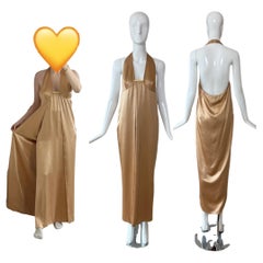 GIANNI VERSACE 90's Vintage Silk Champagne Gold Evening Gown Maxi Dress 2 Slits