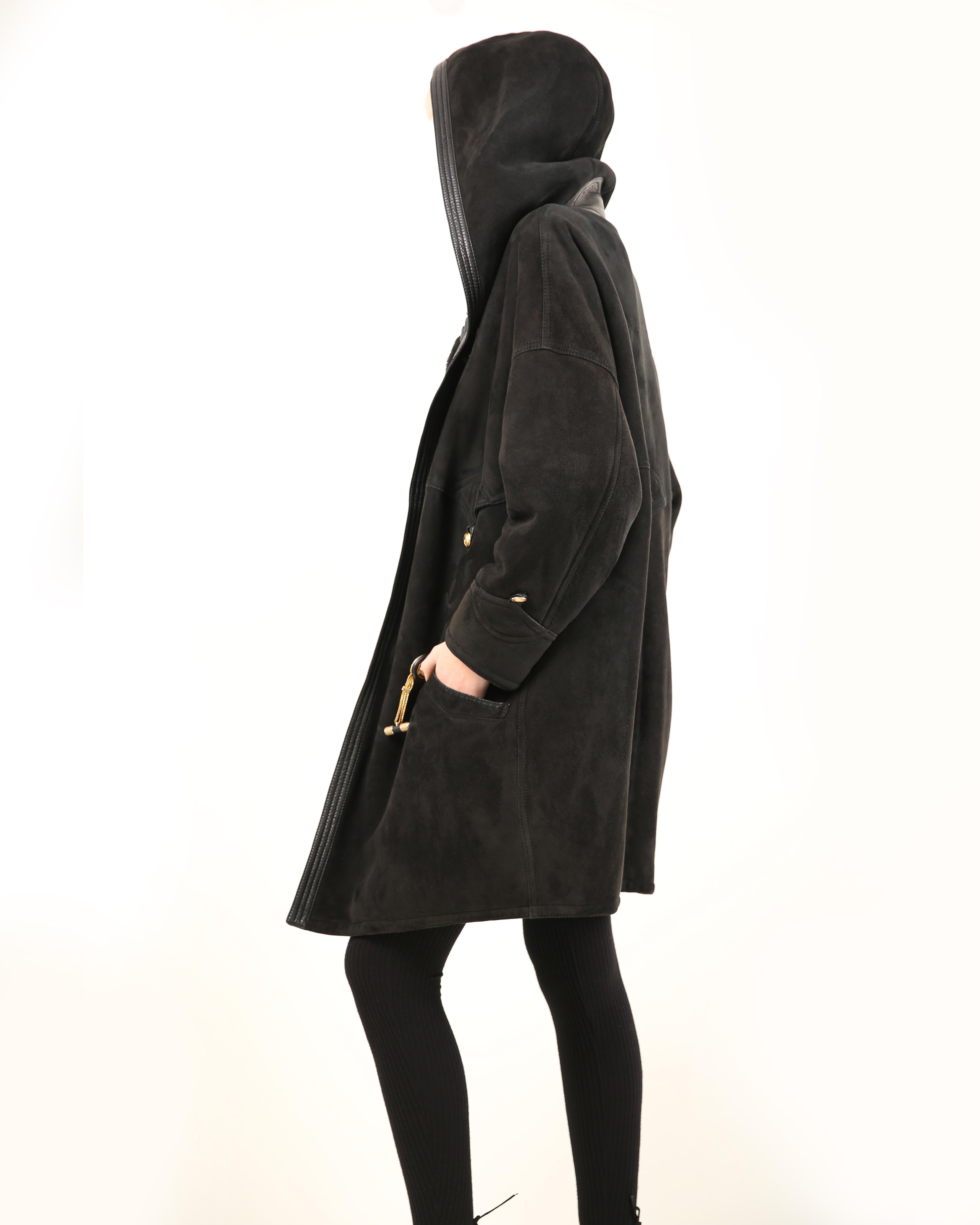 Gianni Versace 90's XS - L black leather suede shearling bondage coat jacket For Sale 5