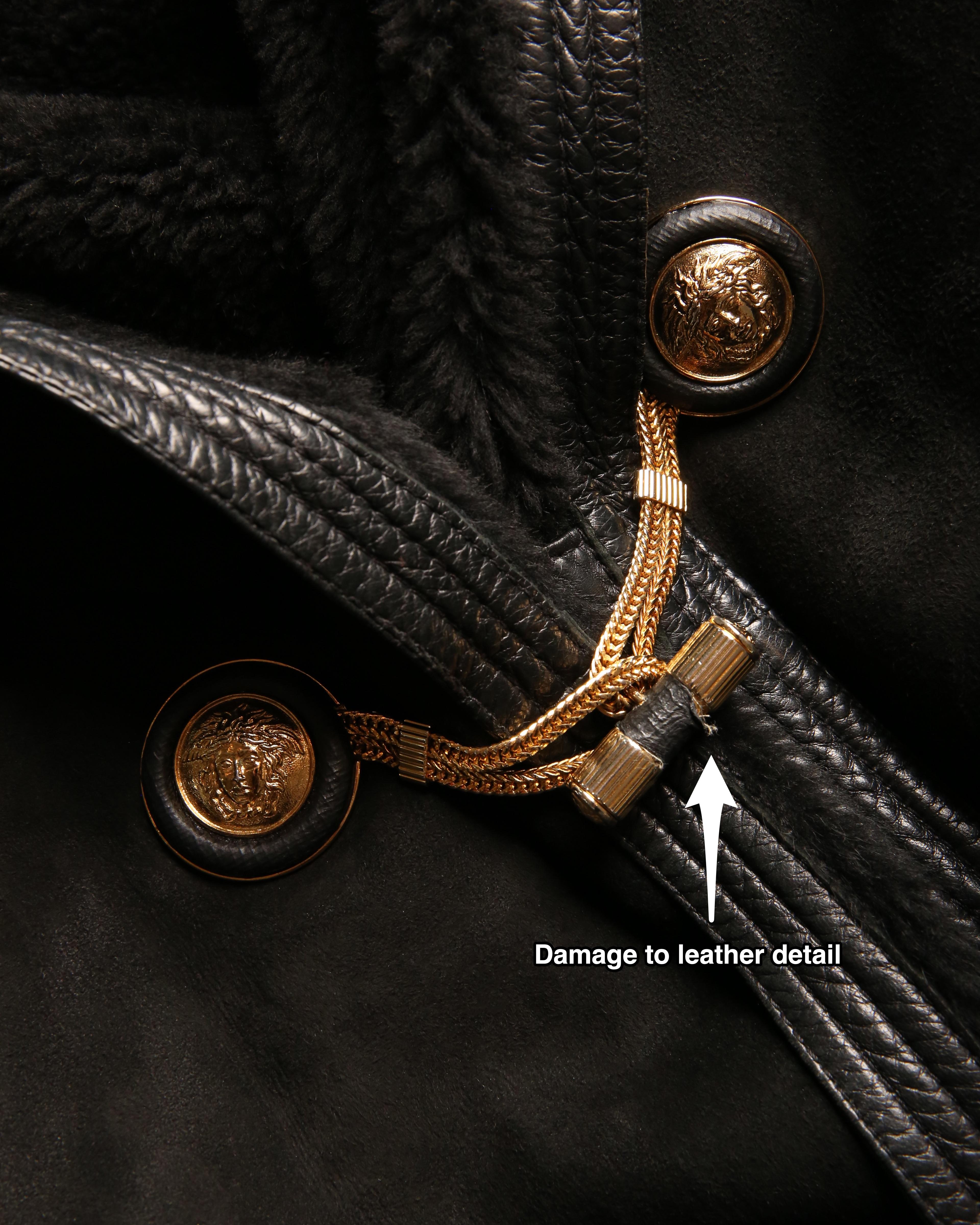 Gianni Versace 90's XS - L black leather suede shearling bondage coat jacket For Sale 10