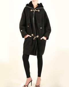 Gianni Versace 90's XS - L black leather suede shearling bondage coat jacket