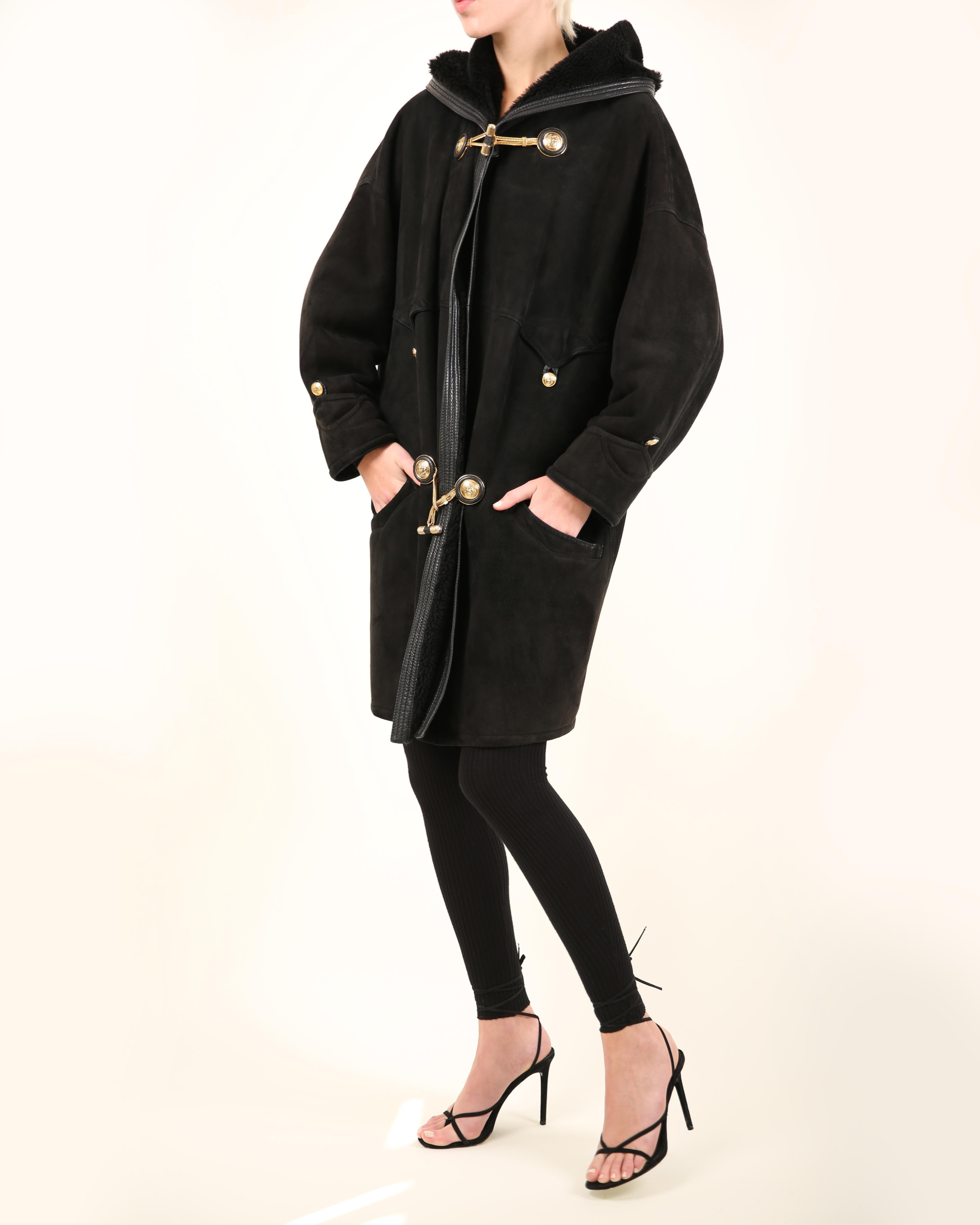 versace black versace lambskin leather trench coat