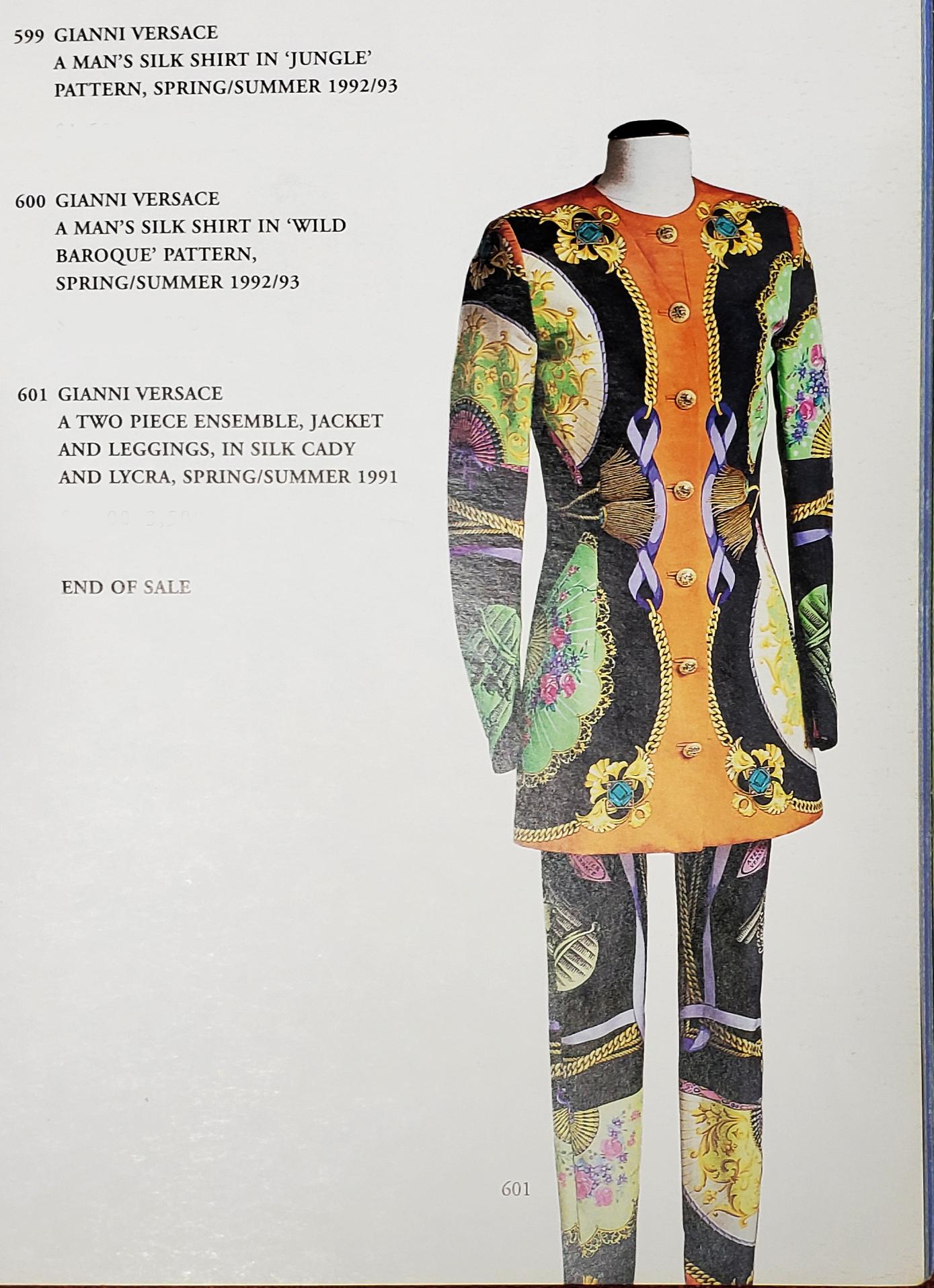 GIANNI VERSACE a two piece ensemble, jacket and leggings, in silk cady and lycra Spring/summer 1991 

Was auctioned in 2001 on Sotheby's in NYC.  Sotheby's auction item #601

CAME FROM HIS PERSONAL ARCHIVE COLLECTION!

Made in Italy
Brand new, with