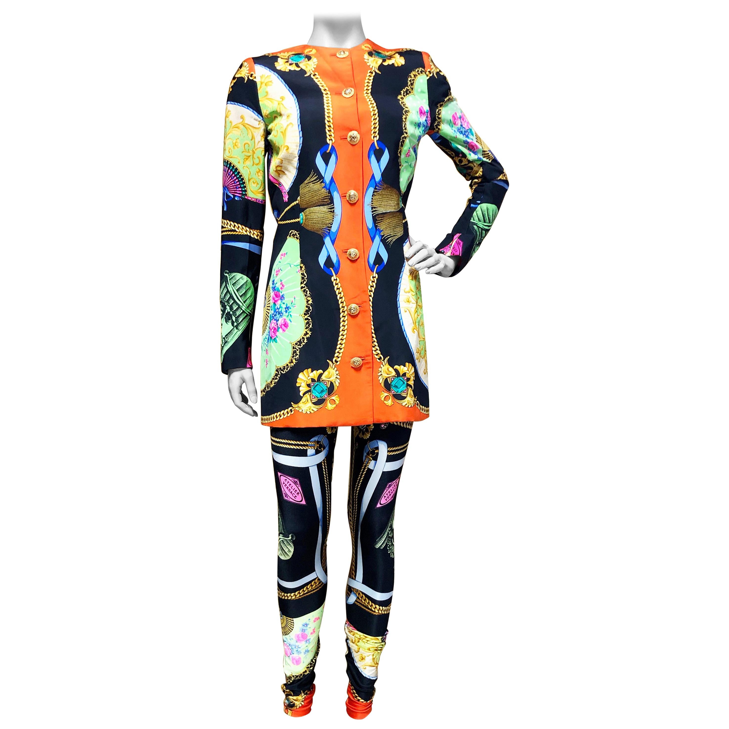 GIANNI VERSACE a two piece ensemble, jacket and leggings, in silk cady and lycra For Sale