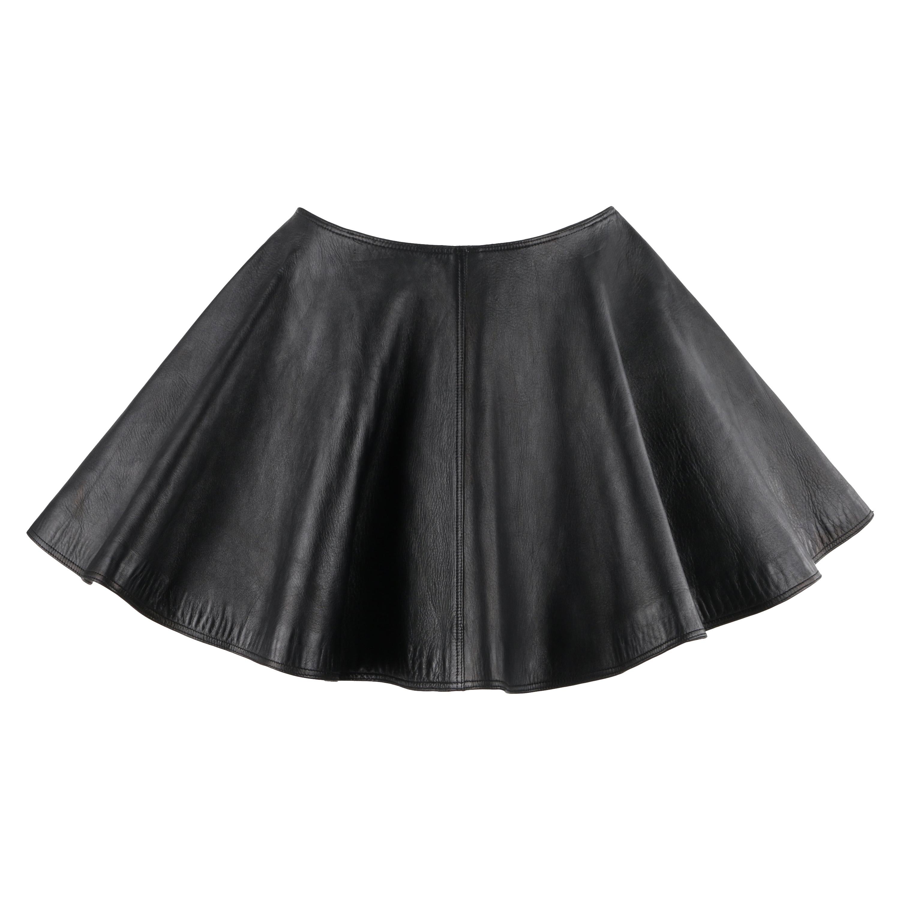 GIANNI VERSACE A/W 1994 Black Leather A-Line Micro Mini Circle Skirt