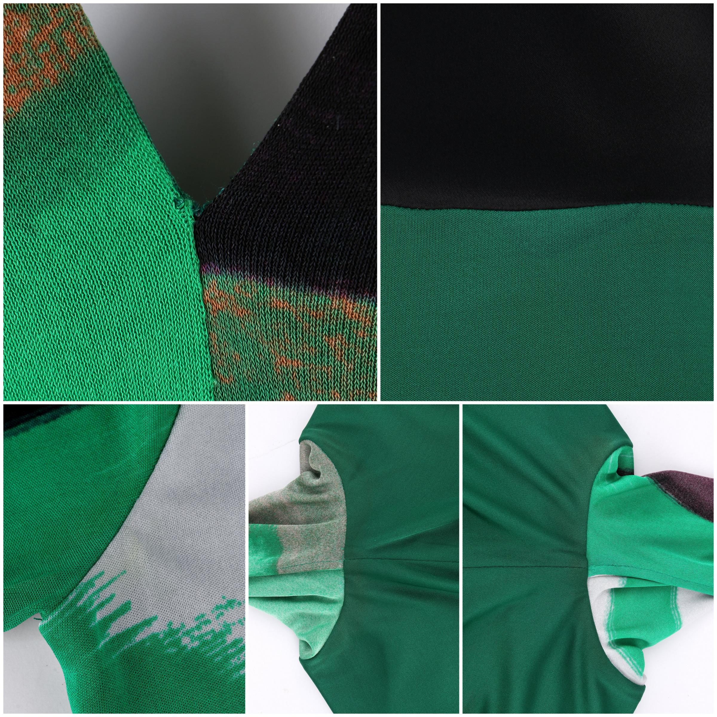 GIANNI VERSACE A/W 2001 Runway Green Black Painterly Leather Sheath LS Dress 4