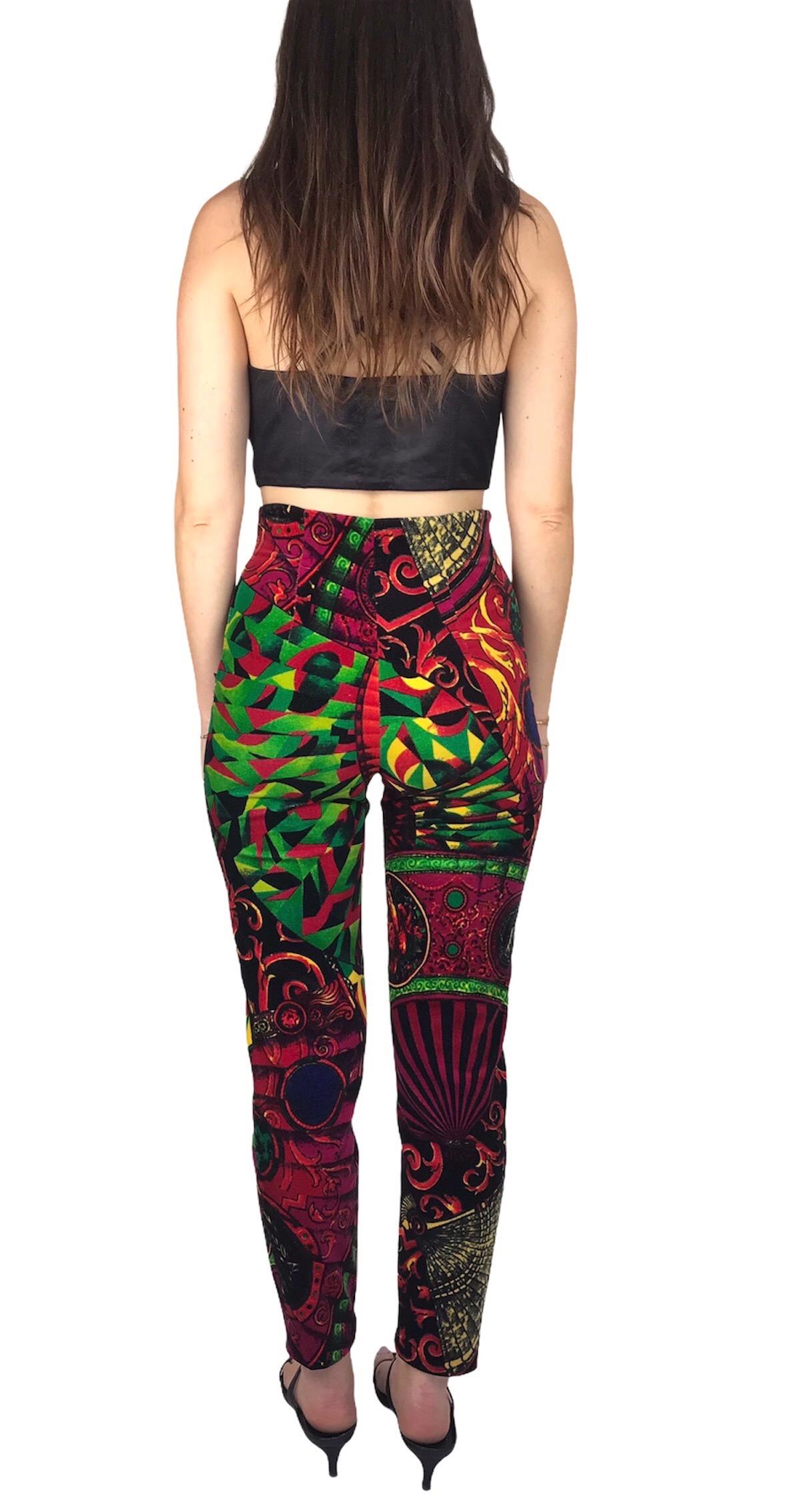 Nero Gianni Versace Leggings in velluto barocco astratto Piccolo in vendita
