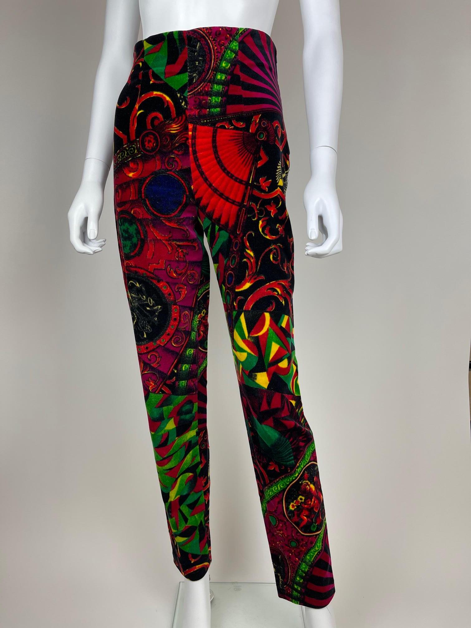 Women's Gianni Versace Abstract Baroque Velvet Leggings Small For Sale