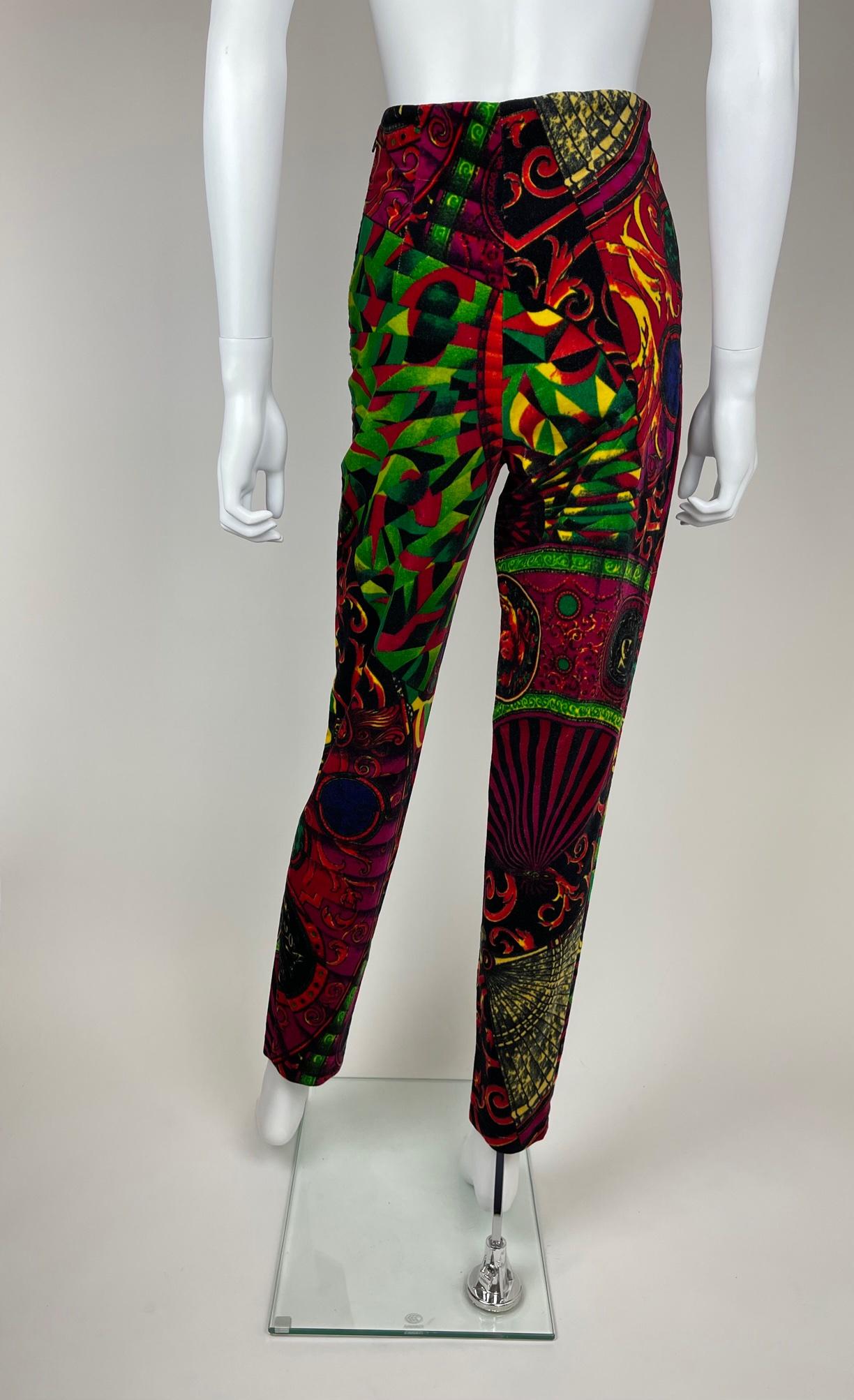 Gianni Versace Abstract Baroque Velvet Leggings Small For Sale 2