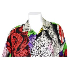 Gianni Versace Abstract Rose Cheetah Print Silk Button-Up Shirt circa 1980s