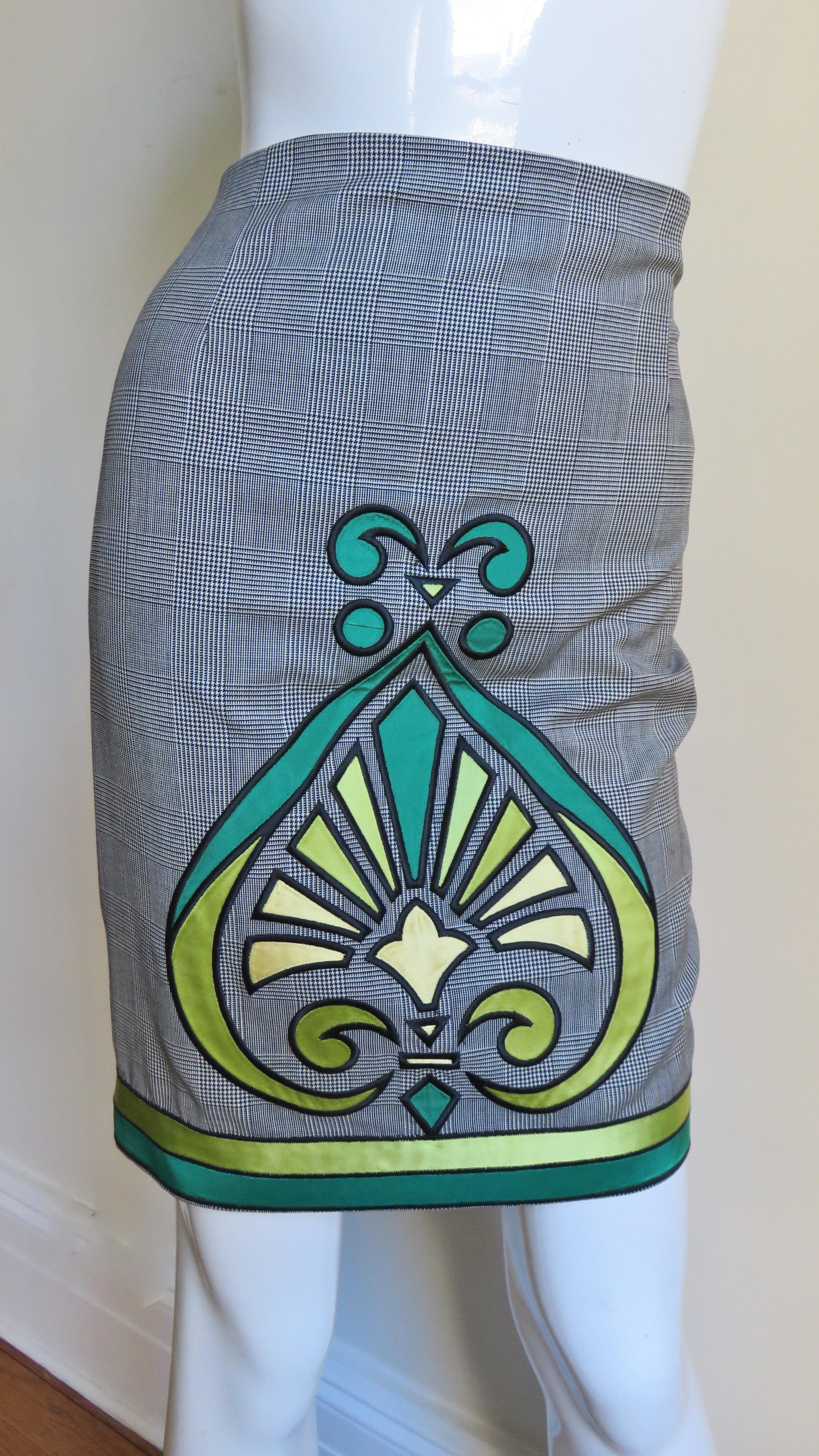 Gray Gianni Versace Reversible Skirt with Elaborate Applique 1990s For Sale