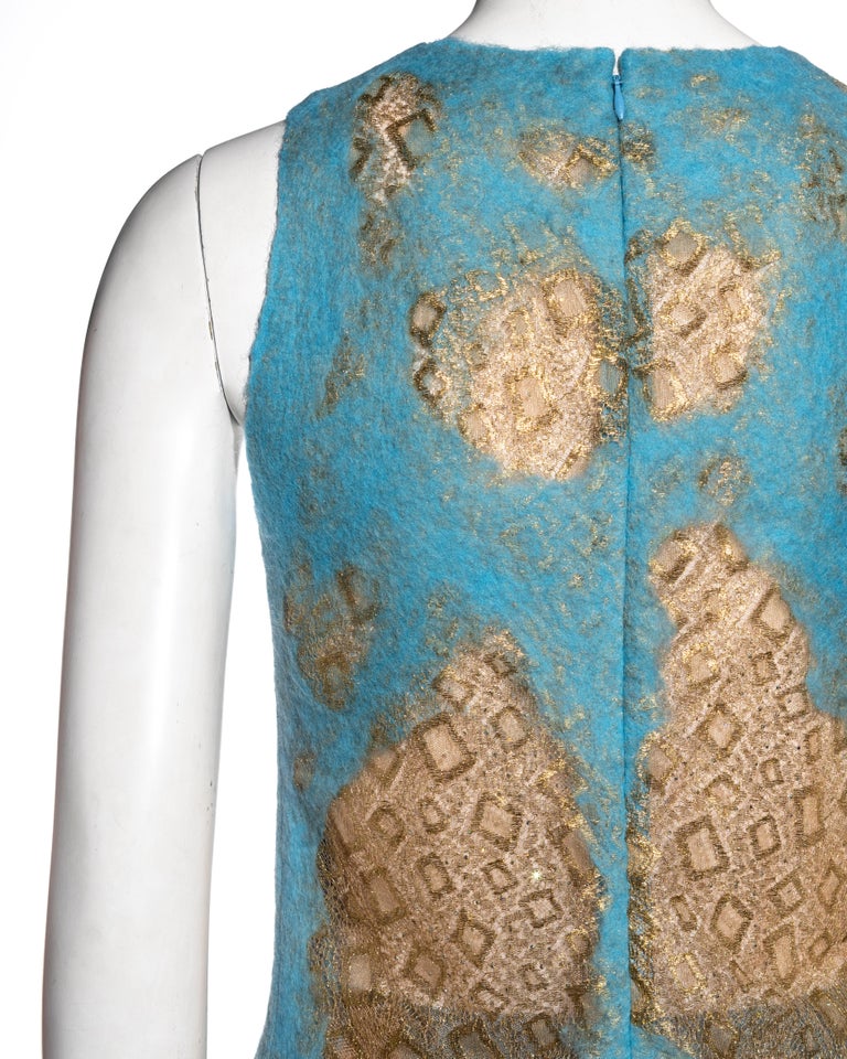 Gianni Versace aqua blue felted wool and gold lace top and skirt set