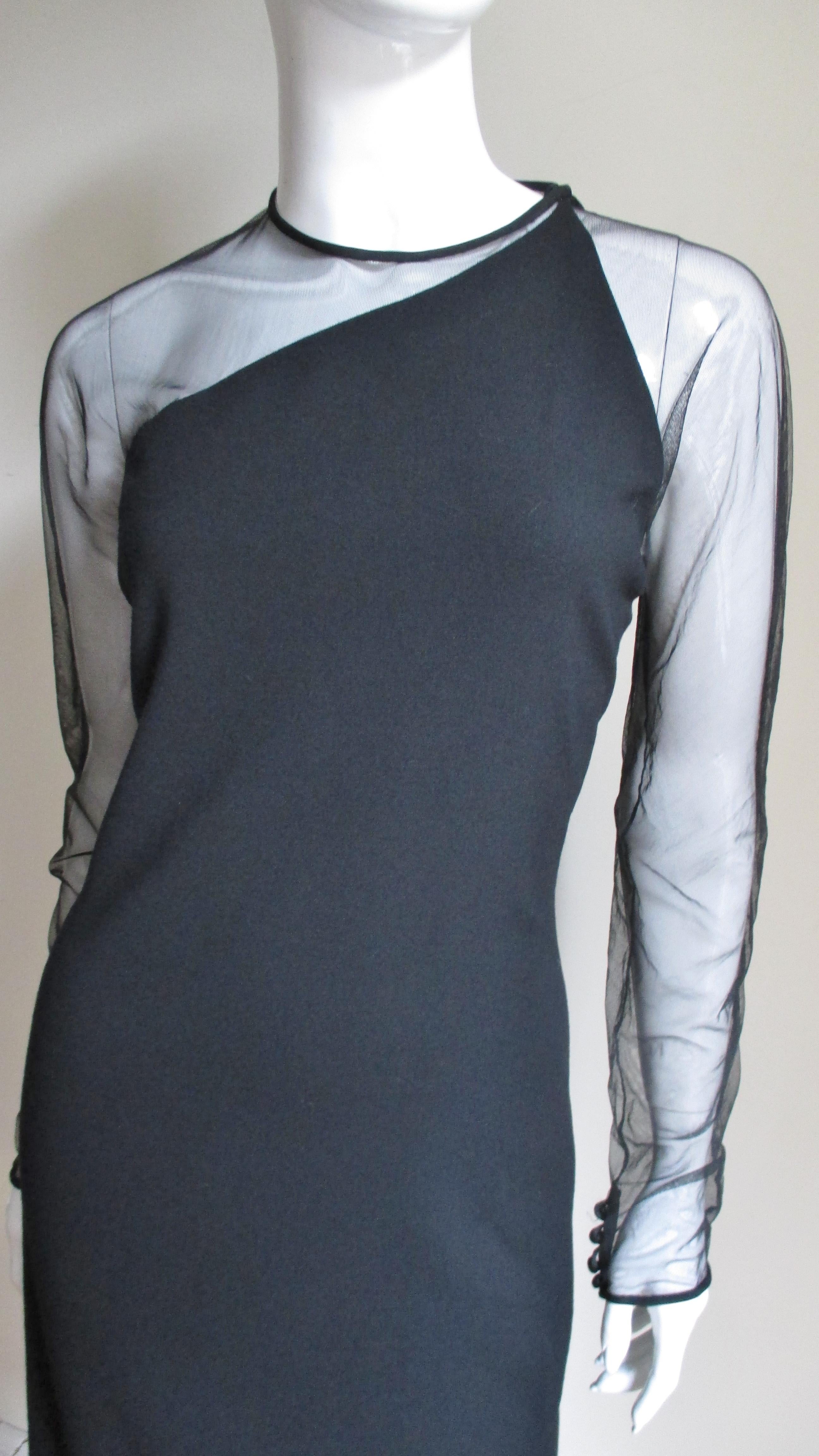 Black Gianni Versace Asymmetric Dress with Net For Sale