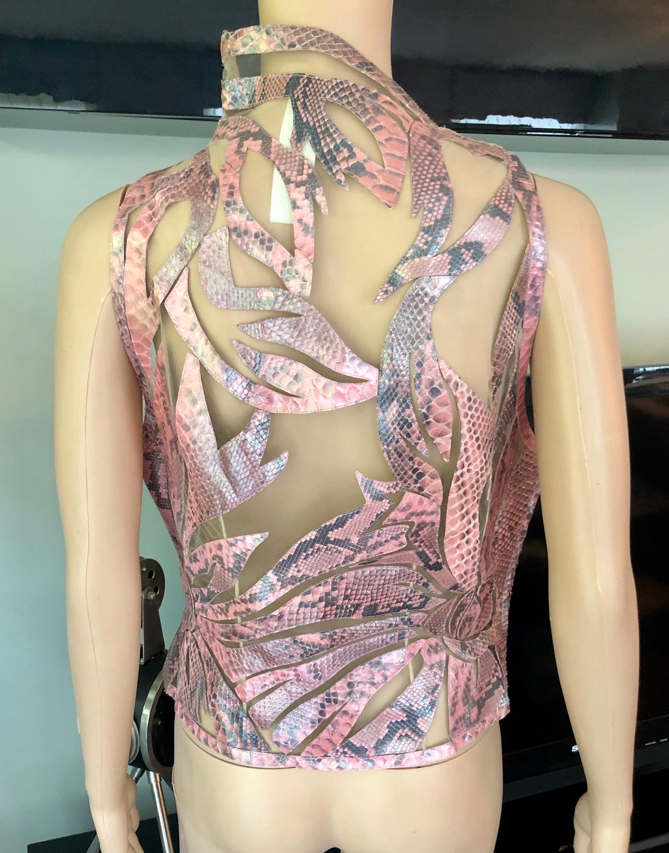 Gianni Versace Atelier S/S 2000 Haute Couture Python Leather Sheer Cutout Top  In Good Condition In Naples, FL