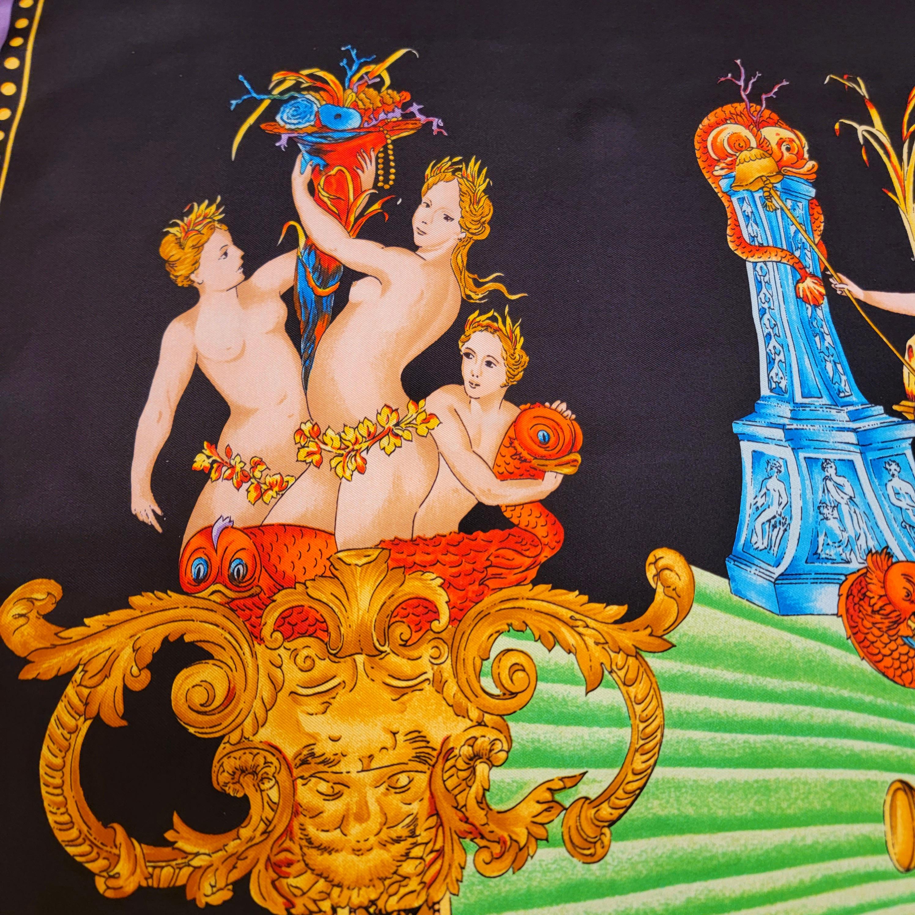 Gianni Versace Atelier Silk Scarf Greek Mythology Gods Baroque Early 1990's 34in In Excellent Condition In Concord, NC