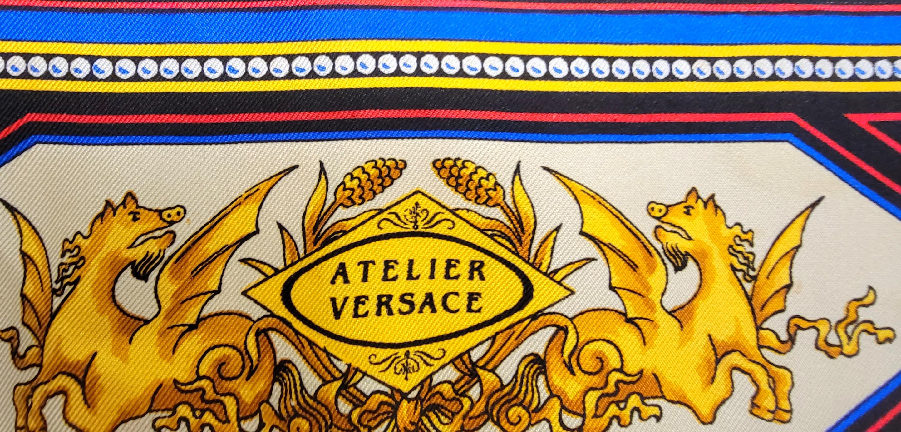 Gianni Versace Atelier Silk Scarf Mythology Amore Psiche Cupid Early 1990's 26in In Excellent Condition In Concord, NC