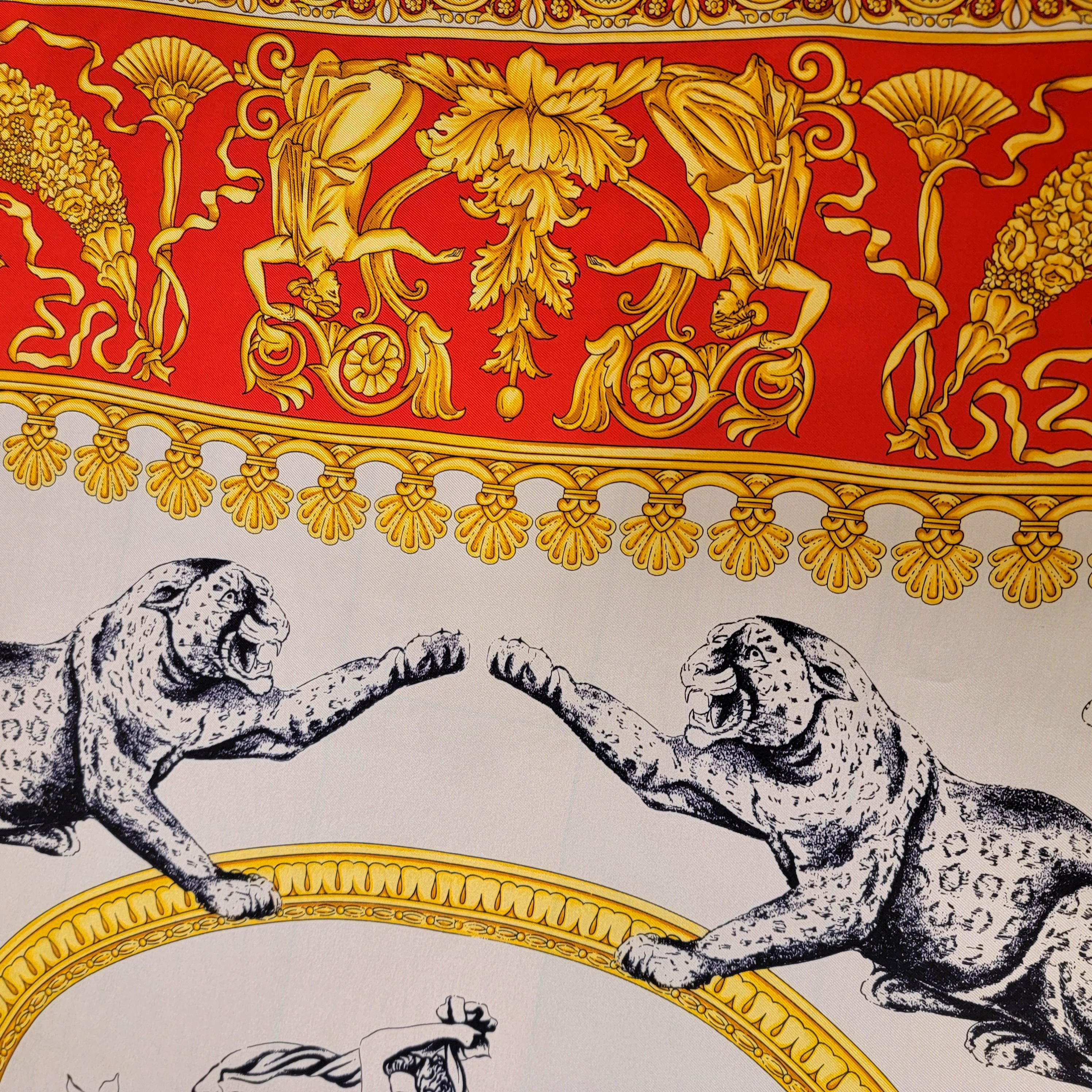 Gianni Versace Atelier Silk Scarf Roman Greek Goddess Tiger Baroque 1990's 33in 2