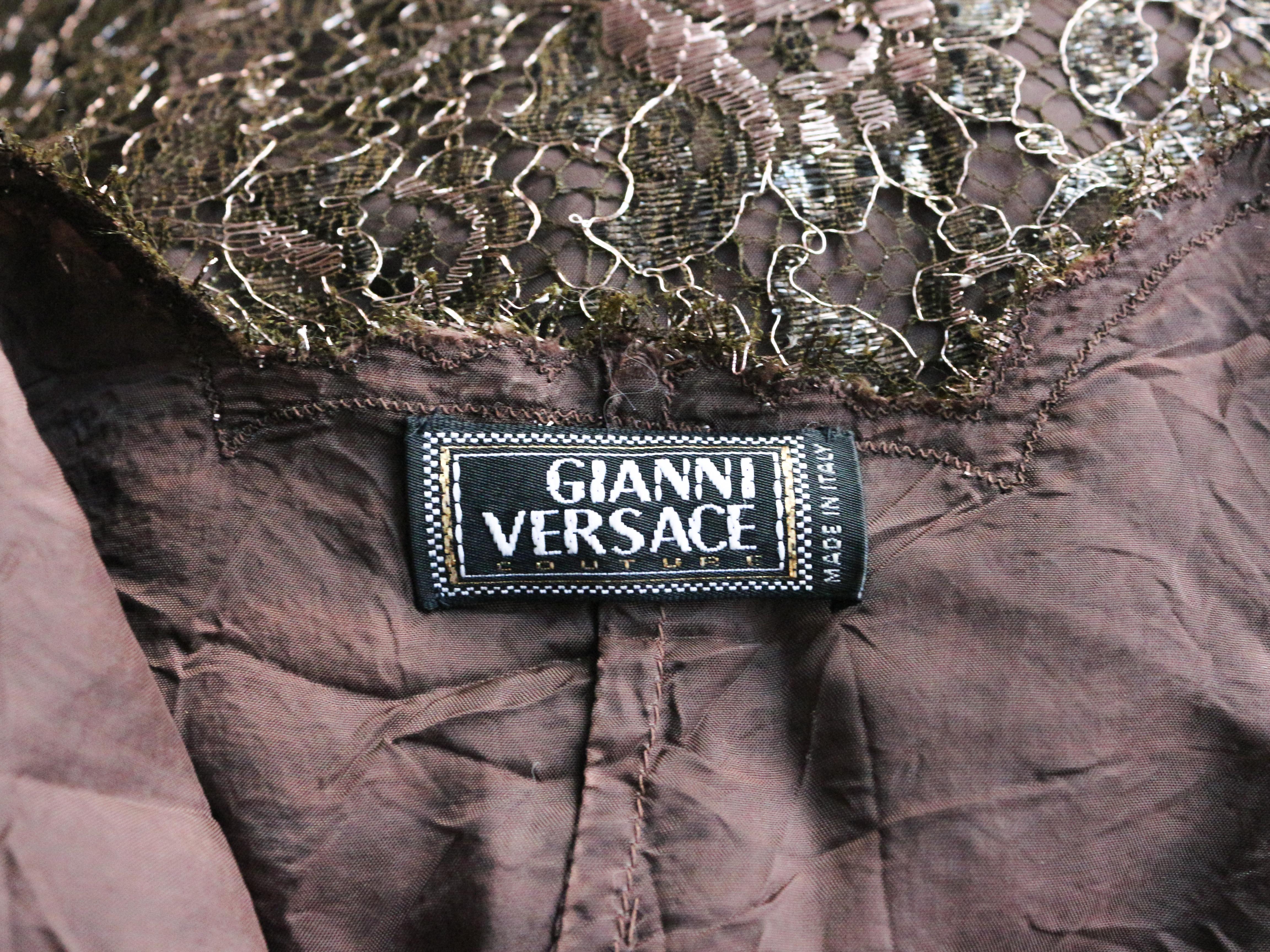 Gianni Versace Herbst/Winter 1996 Bronze-Spitzen-Minikleid im Angebot 7