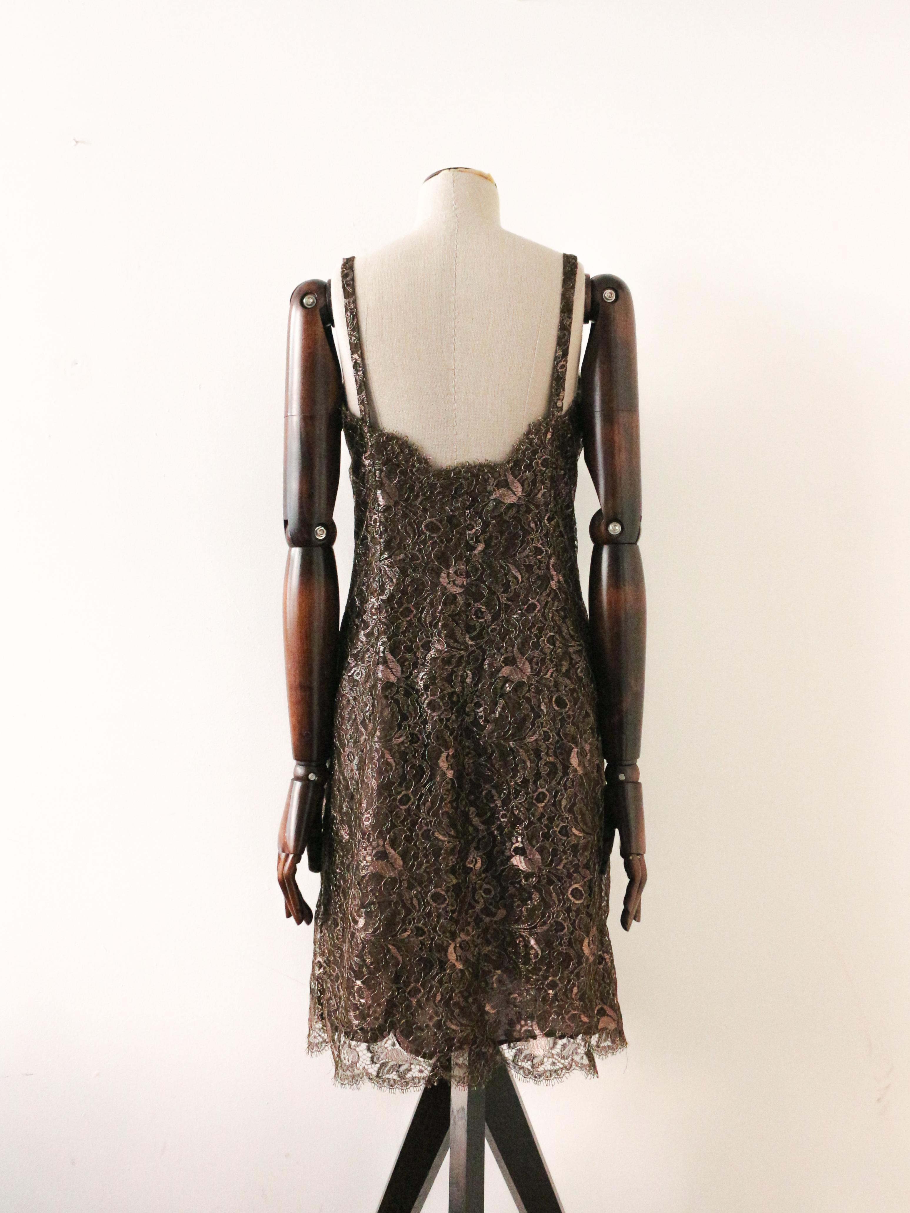 Gianni Versace Herbst/Winter 1996 Bronze-Spitzen-Minikleid Damen im Angebot