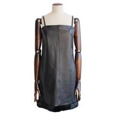 Gianni Versace Autumn/Winter 1997 Black Leather Dress Mink Trim