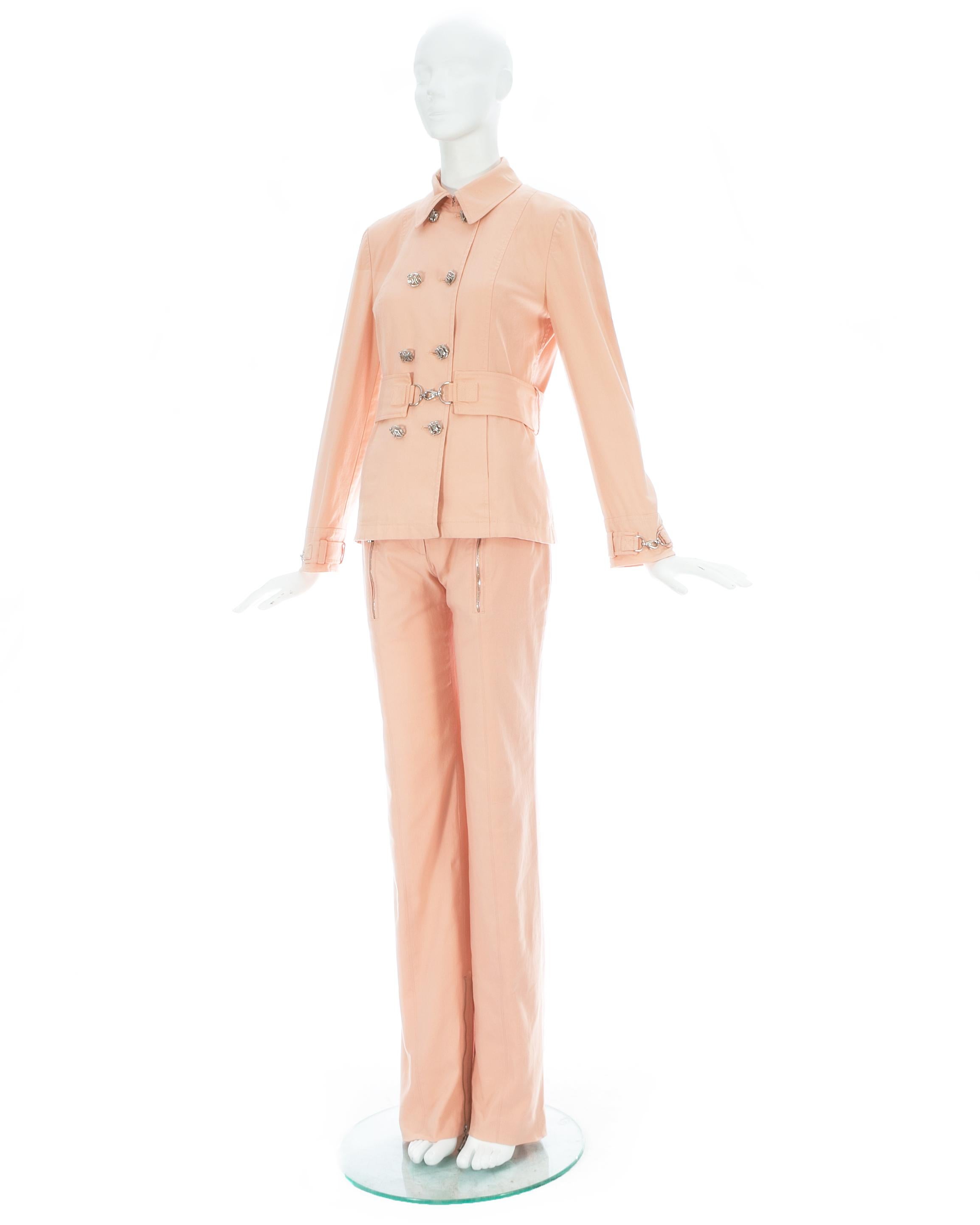 Gianni Versace baby pink cotton pant suit with silver hardware, ss 2003 1