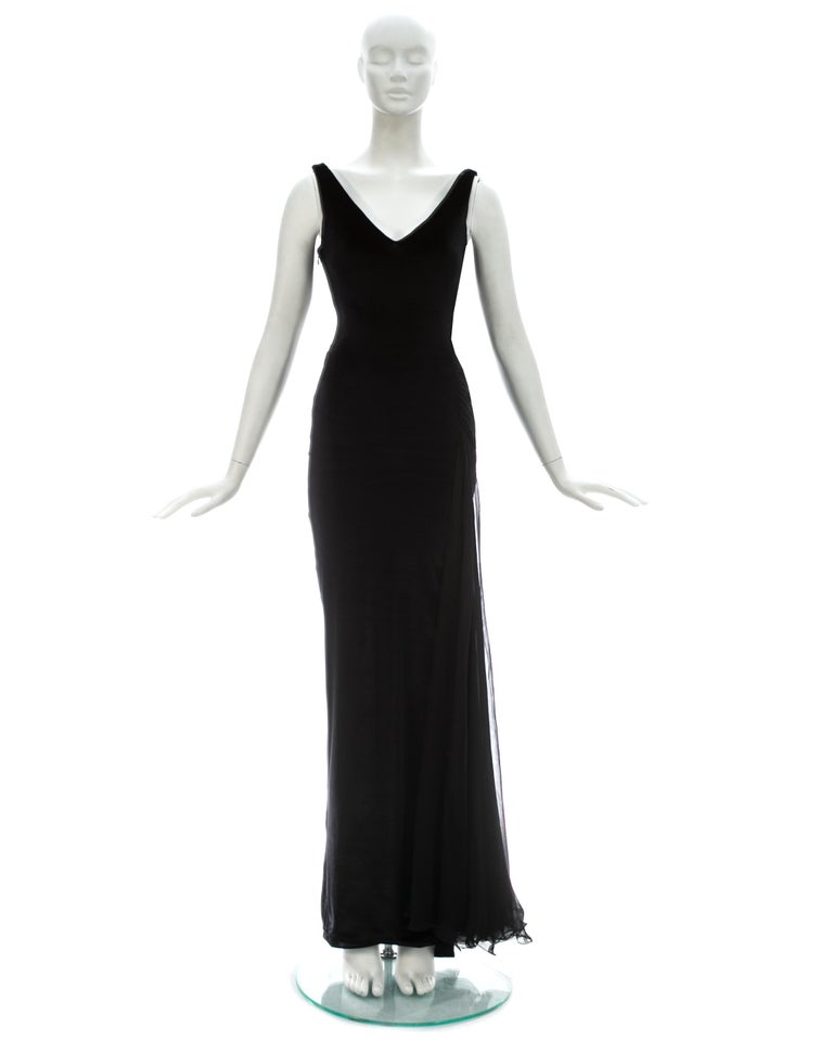 Gianni Versace back velvet evening dress with silk chiffon train, ca ...