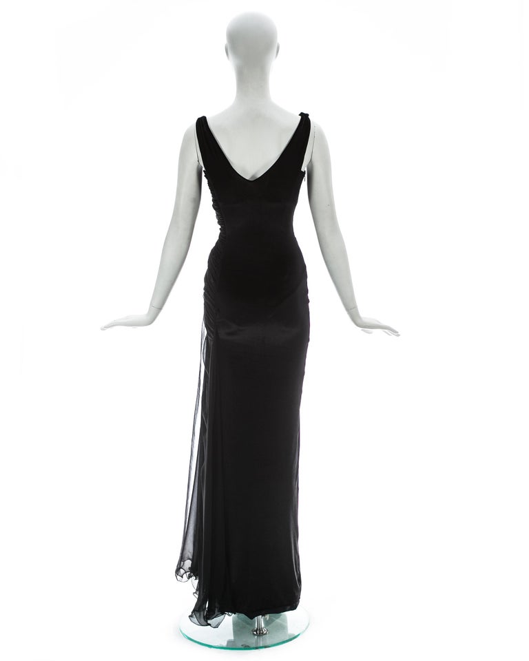 Gianni Versace back velvet evening dress with silk chiffon train, ca ...