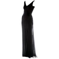 Gianni Versace back velvet evening dress with silk chiffon train, ca. 1995