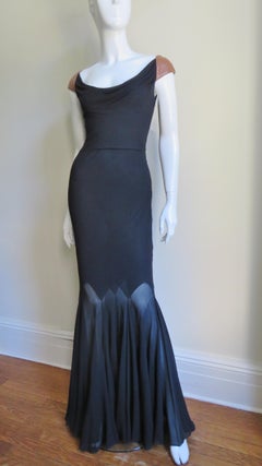 Gianni Versace Backless Silk Dress with Leather Trim