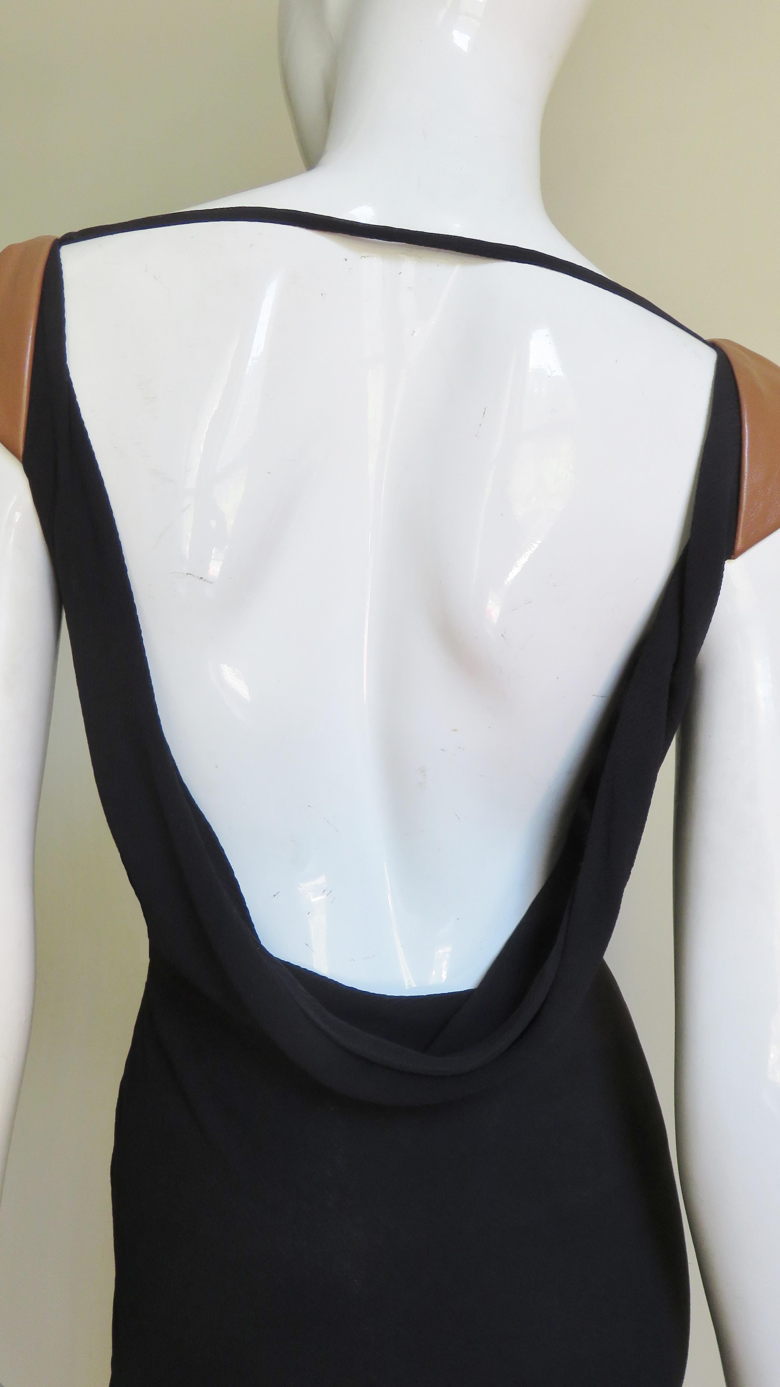 Gianni Versace Backless Silk Dress with Leather Trim For Sale at 1stDibs