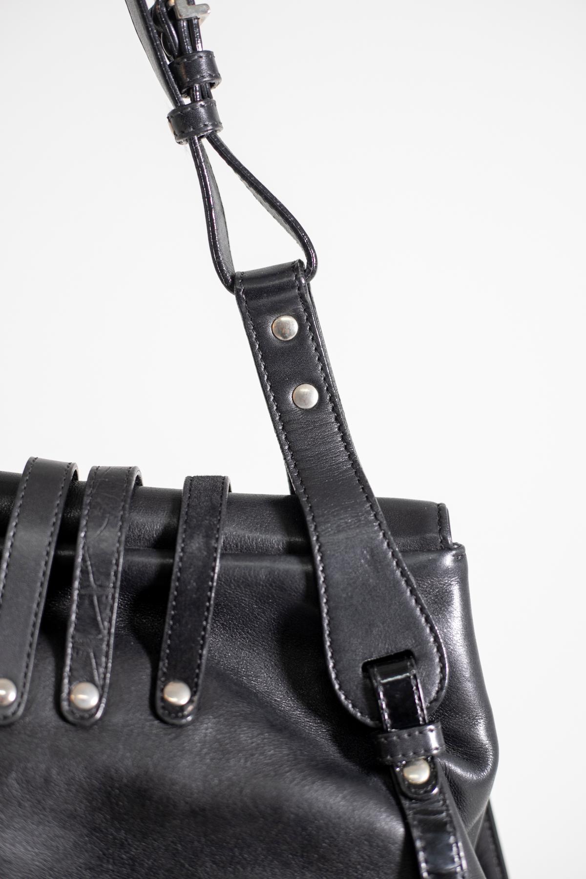 Gianni Versace Black Embossed Leather Bag, Bondage Line For Sale 4