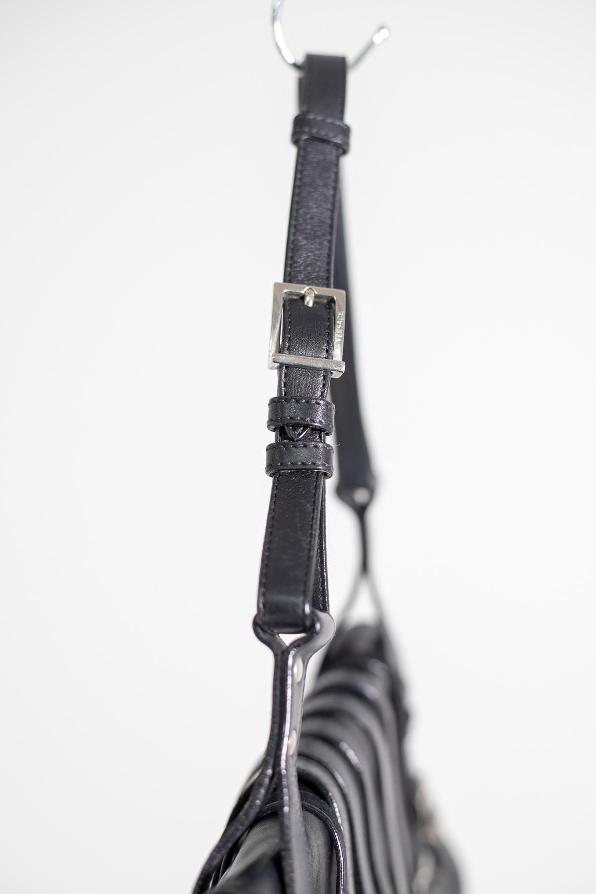Gianni Versace Black Embossed Leather Bag, Bondage Line For Sale 7