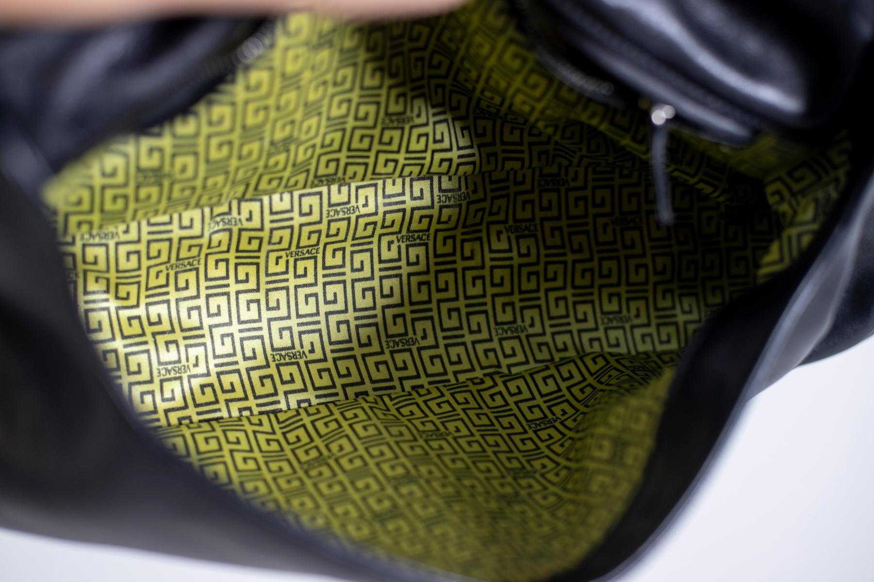 Gianni Versace Black Embossed Leather Bag, Bondage Line For Sale 8
