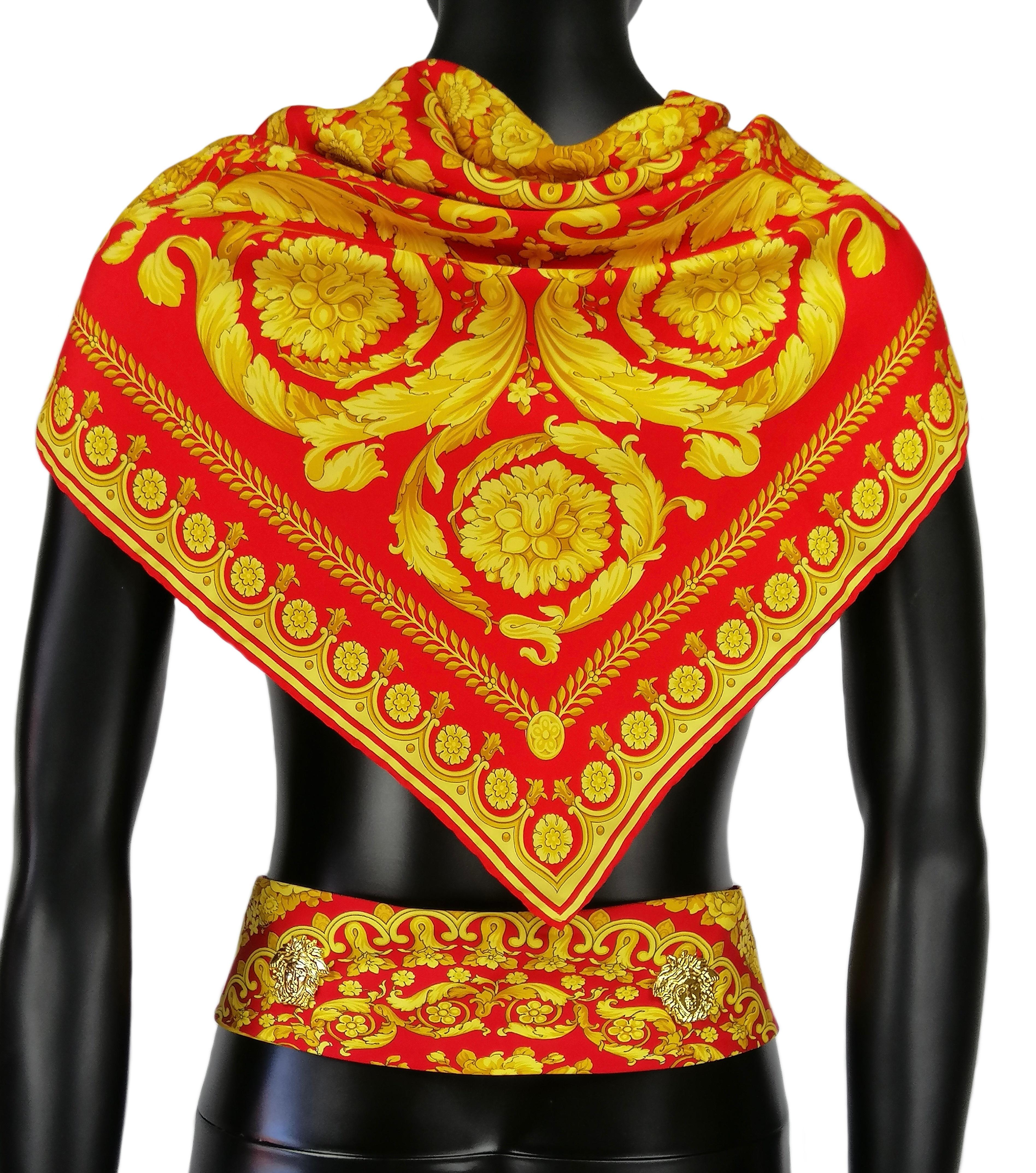 Orange GIANNI VERSACE barocco silk scarf and belt For Sale