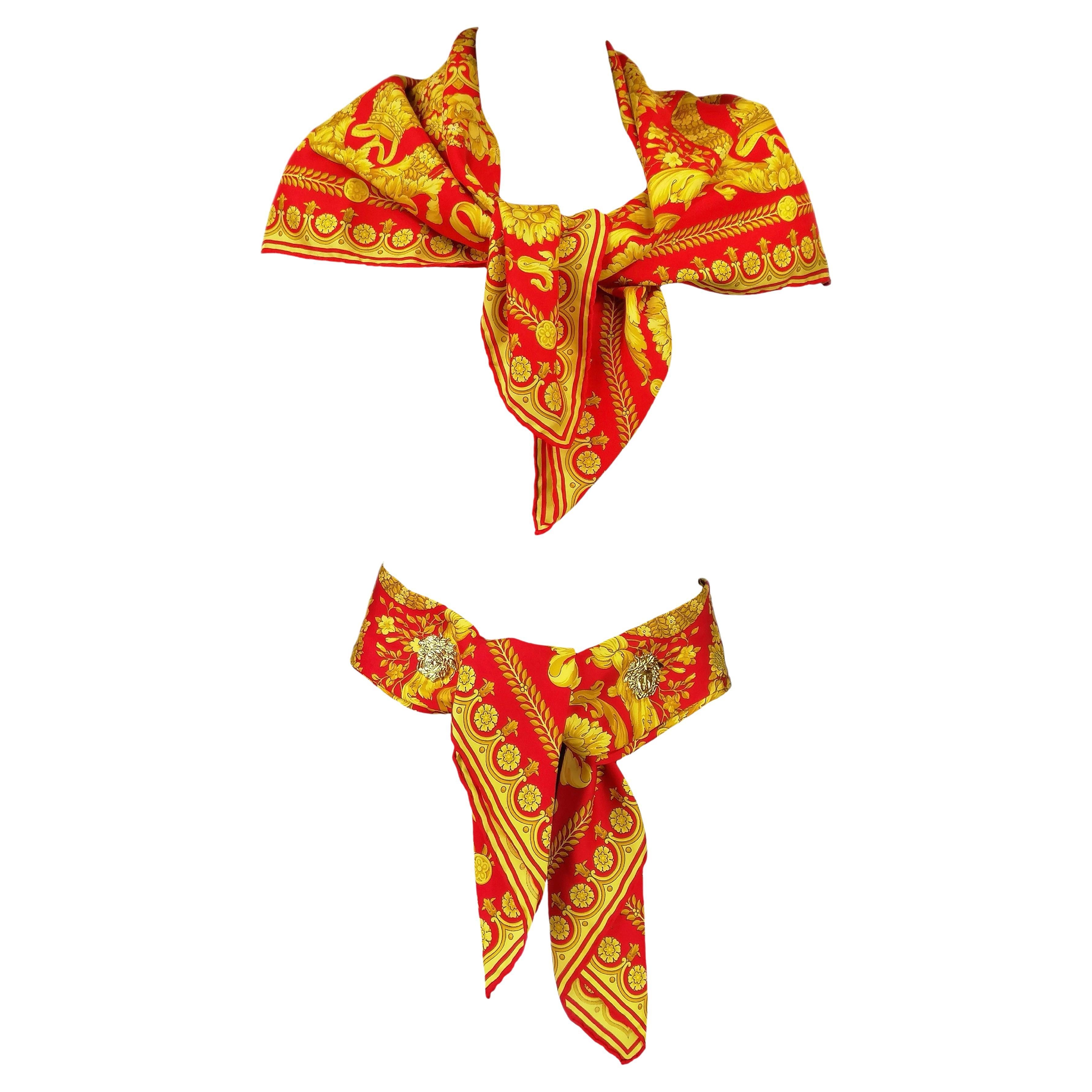 GIANNI VERSACE barocco silk scarf and belt For Sale