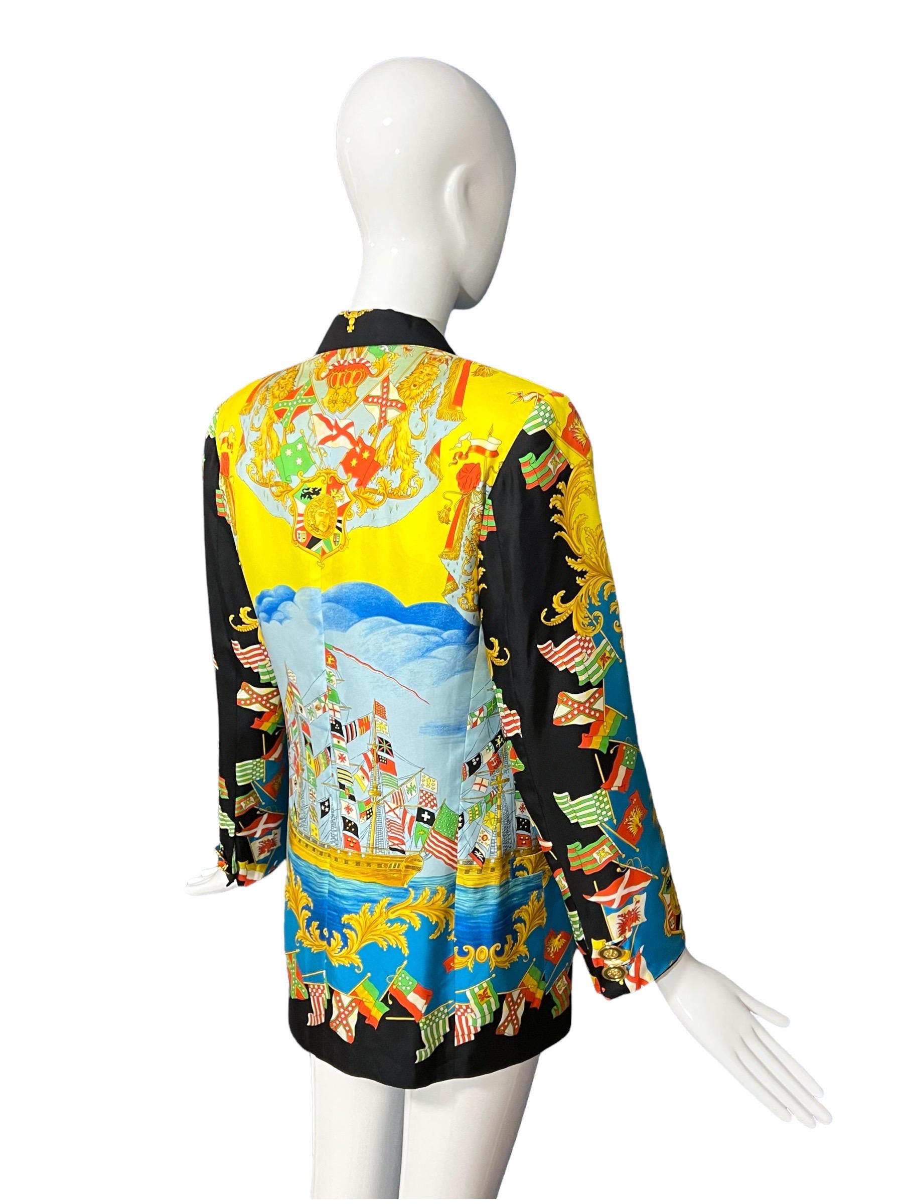S/S 1993 Gianni Versace Baroque Flags Silk Blazer Jacket Miami Collection  For Sale 4