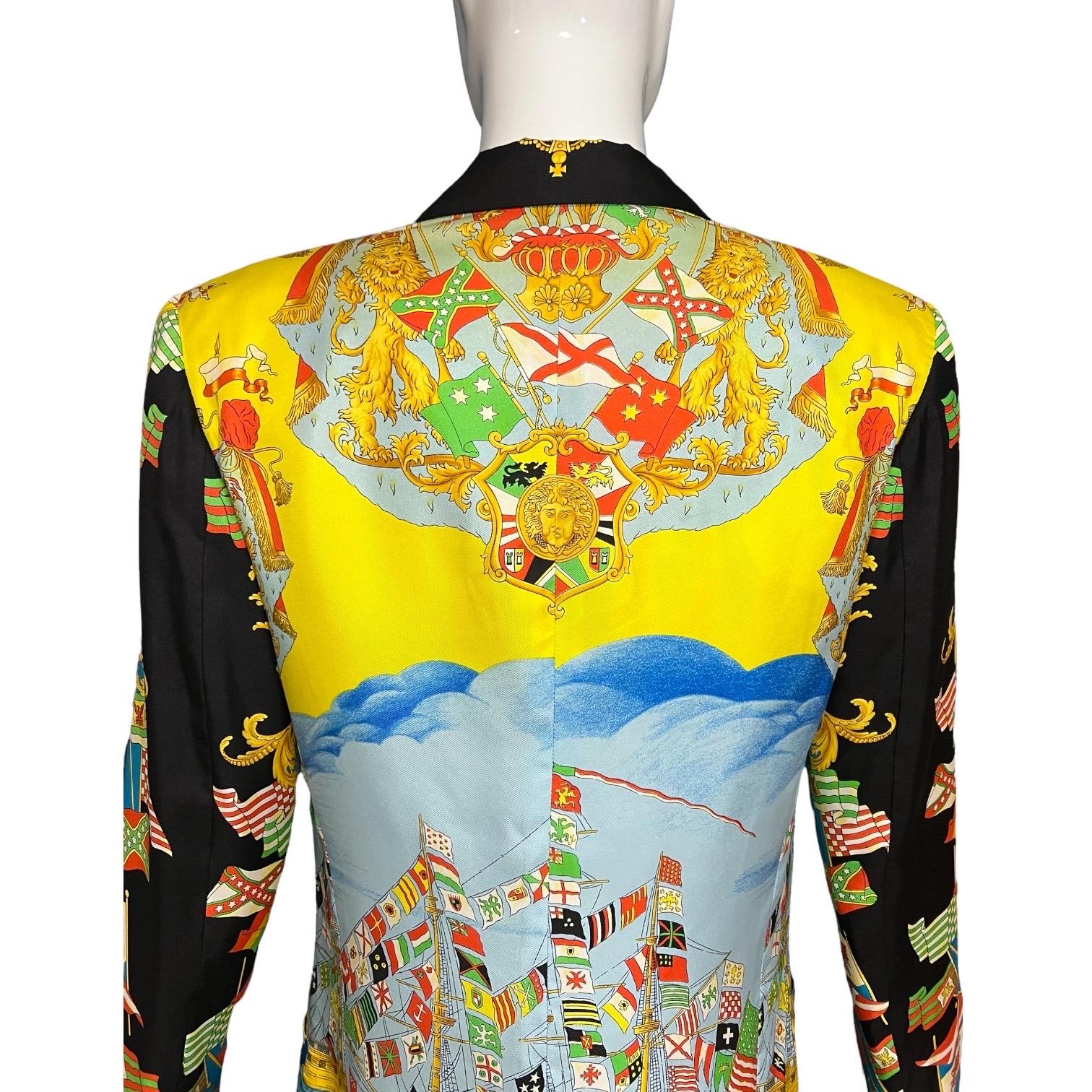 S/S 1993 Gianni Versace Baroque Flags Silk Blazer Jacket Miami Collection  For Sale 5
