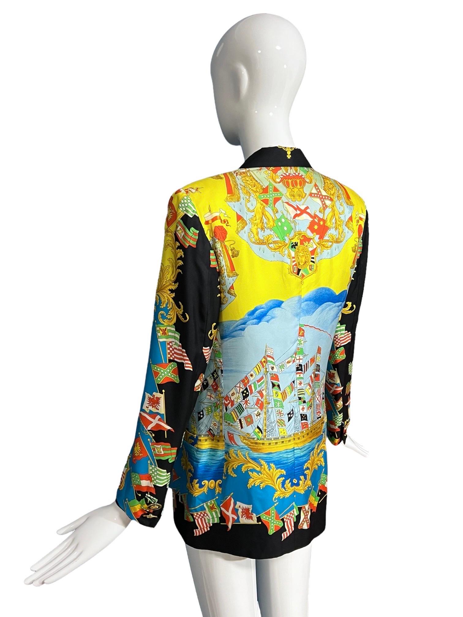 S/S 1993 Gianni Versace Baroque Flags Silk Blazer Jacket Miami Collection  For Sale 6