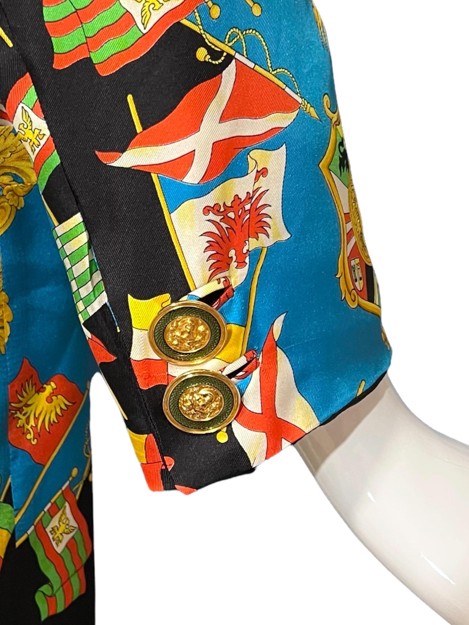 S/S 1993 Gianni Versace Baroque Flags Silk Blazer Jacket Miami Collection  For Sale 7