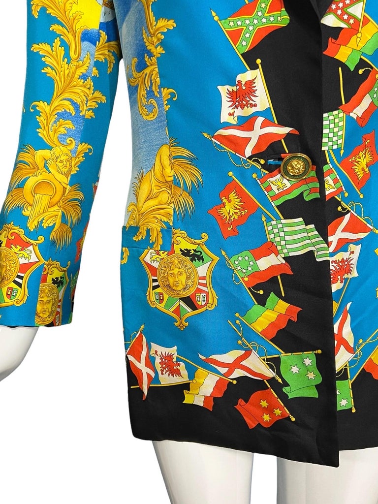 S/S 1993 Gianni Versace Baroque Flags Silk Blazer Jacket Miami