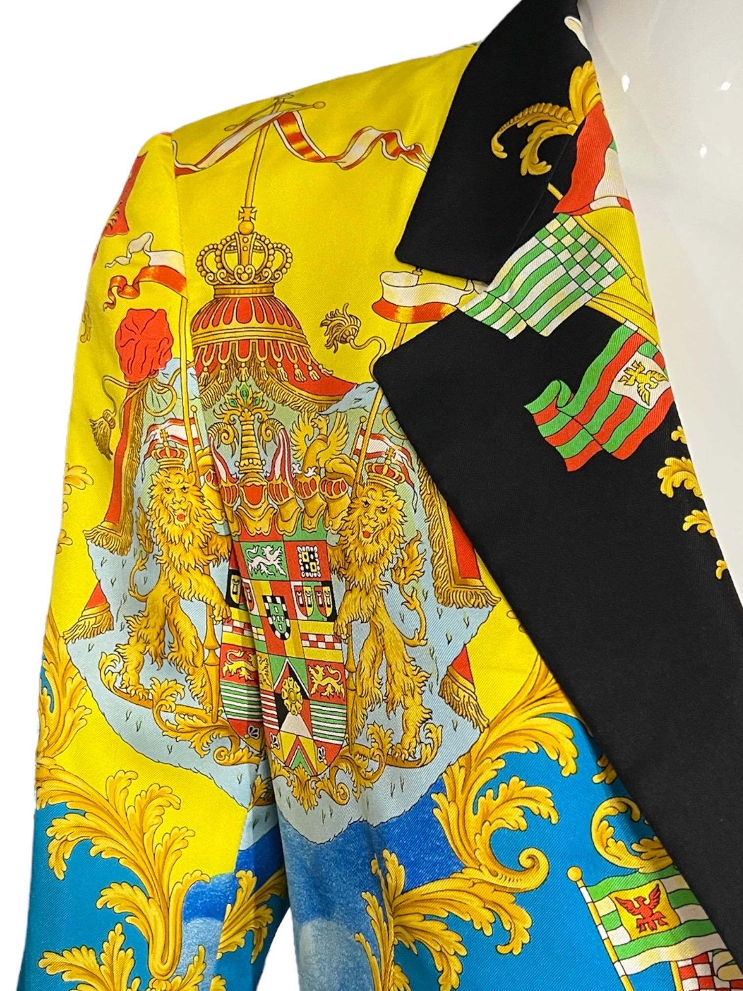 S/S 1993 Gianni Versace Baroque Flags Silk Blazer Jacket Miami Collection  For Sale 2